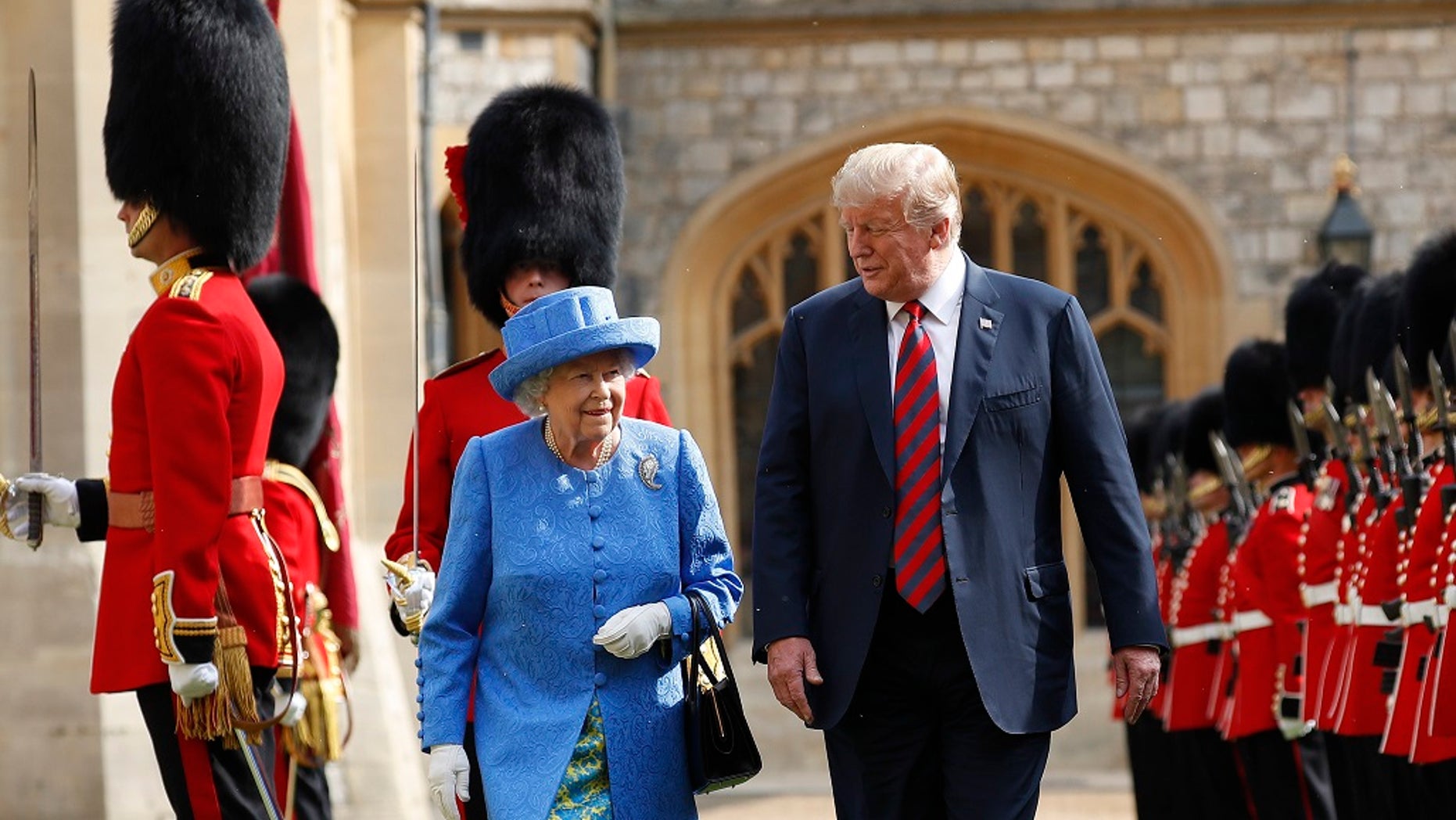 Queen Elizabeth reportedly wore a brooch (not pictured) former President Barack Obama and former first lady Michelle Obama gave her during a 2011 visit on the day President Trump arrived in the U.K.