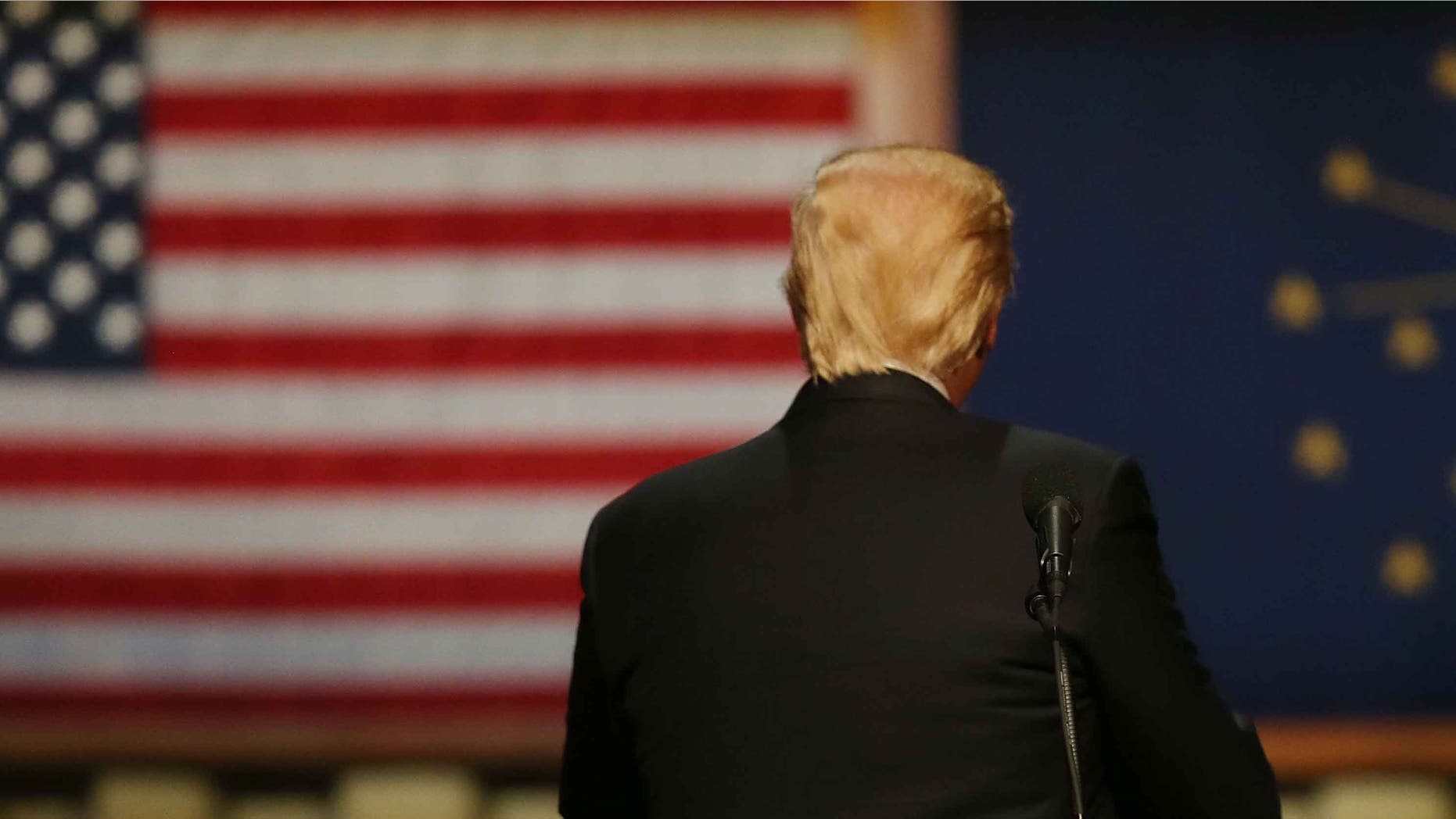 CARMEL, IN - MAY 02: Republican presidential candidate Donald Trump speaks during a campaign stop at the Palladium at the Center for the Performing Arts on May 2, 2016 in Carmel, Indiana. Trump continues to campaign leading up to the Indiana primary on May 3. (Photo by Joe Raedle/Getty Images)