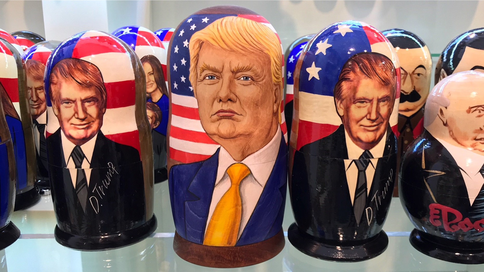 Trump nesting dolls are popular at souvenir shops in Russia.