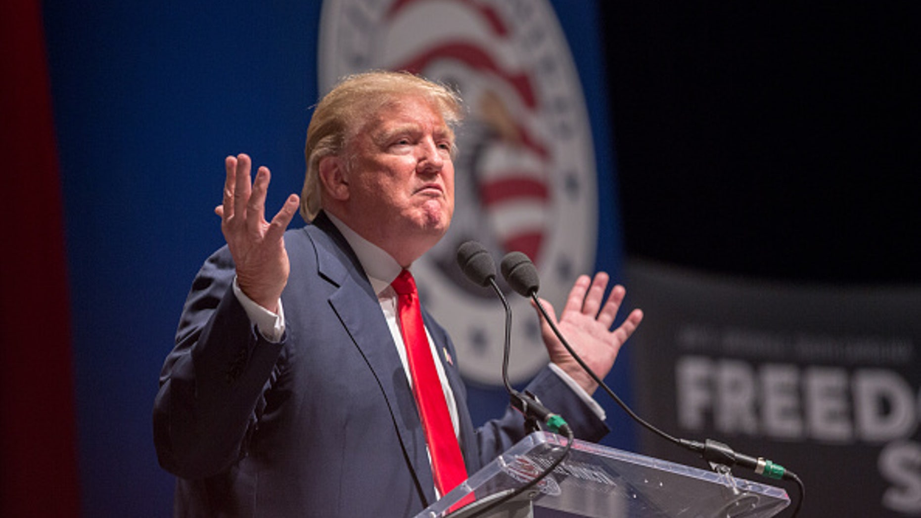 GREENVILLE, SC - MAY 09: Buisnessman Donald Trump speaks during the Freedom Summit.