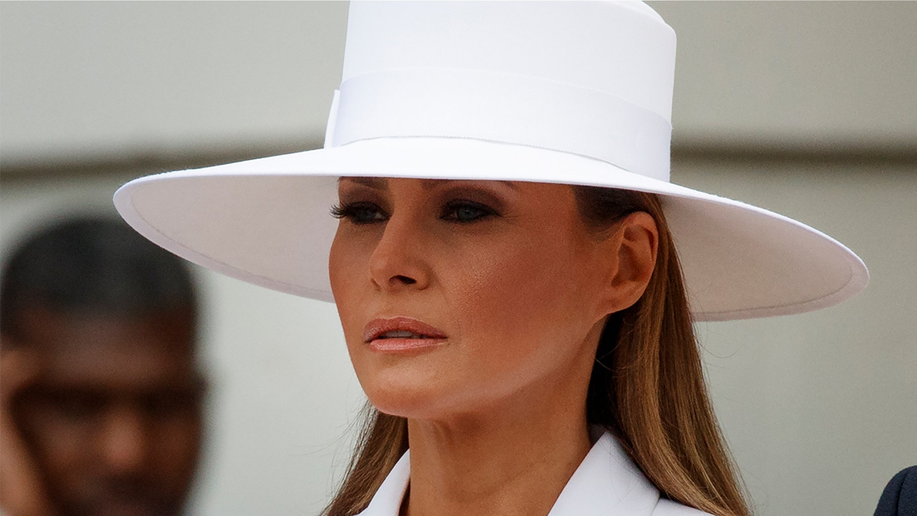 First lady Melania Trump's hat drew all the attention Tuesday during the President's first official state visit with France.