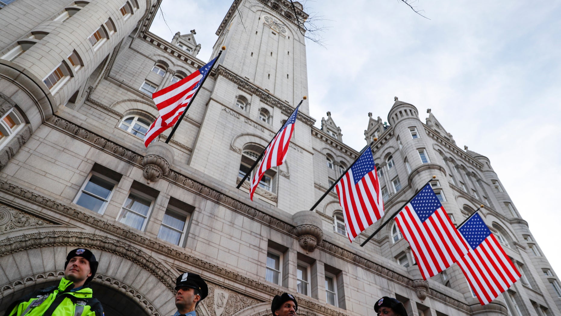 Jan. 19, 2017: Police stand guard outside the Trump International Hotel on Pennsylvania Avenue in Washington.