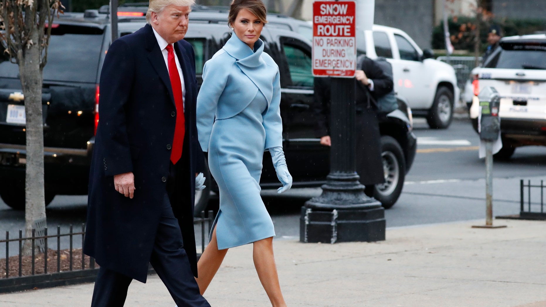 President-elect Donald Trump and his wife Melania arrives for a church service at St. Johnâs Episcopal Church across from the White House in Washington, Friday, Jan. 20, 2017, on Donald Trump's inauguration day. (AP Photo/Alex Brandon)