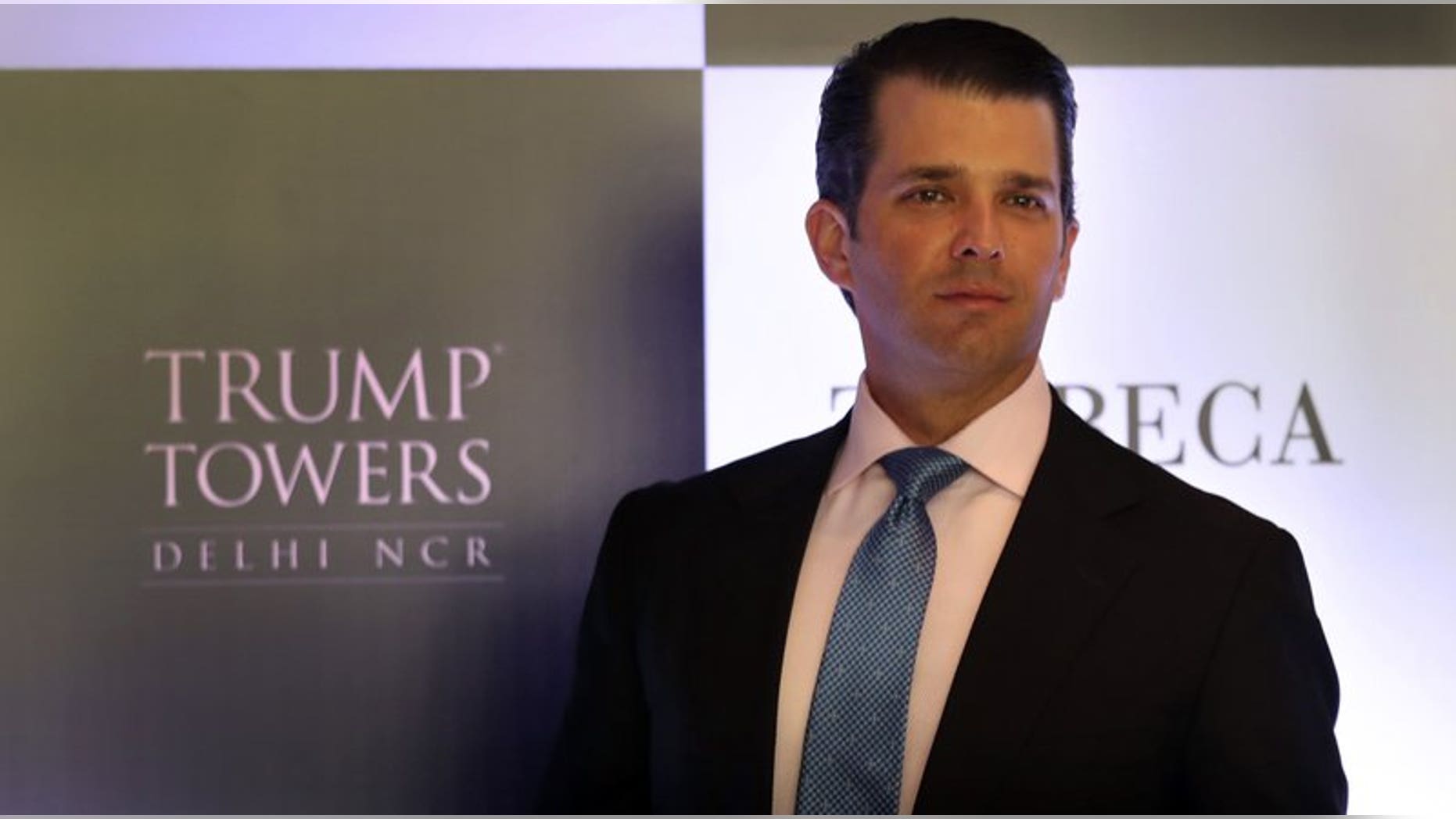 Donald Trump Jr. is seen in New Delhi, India, during his business trip this week. The eldest son of President Donald Trump is looking to sell luxury apartments.