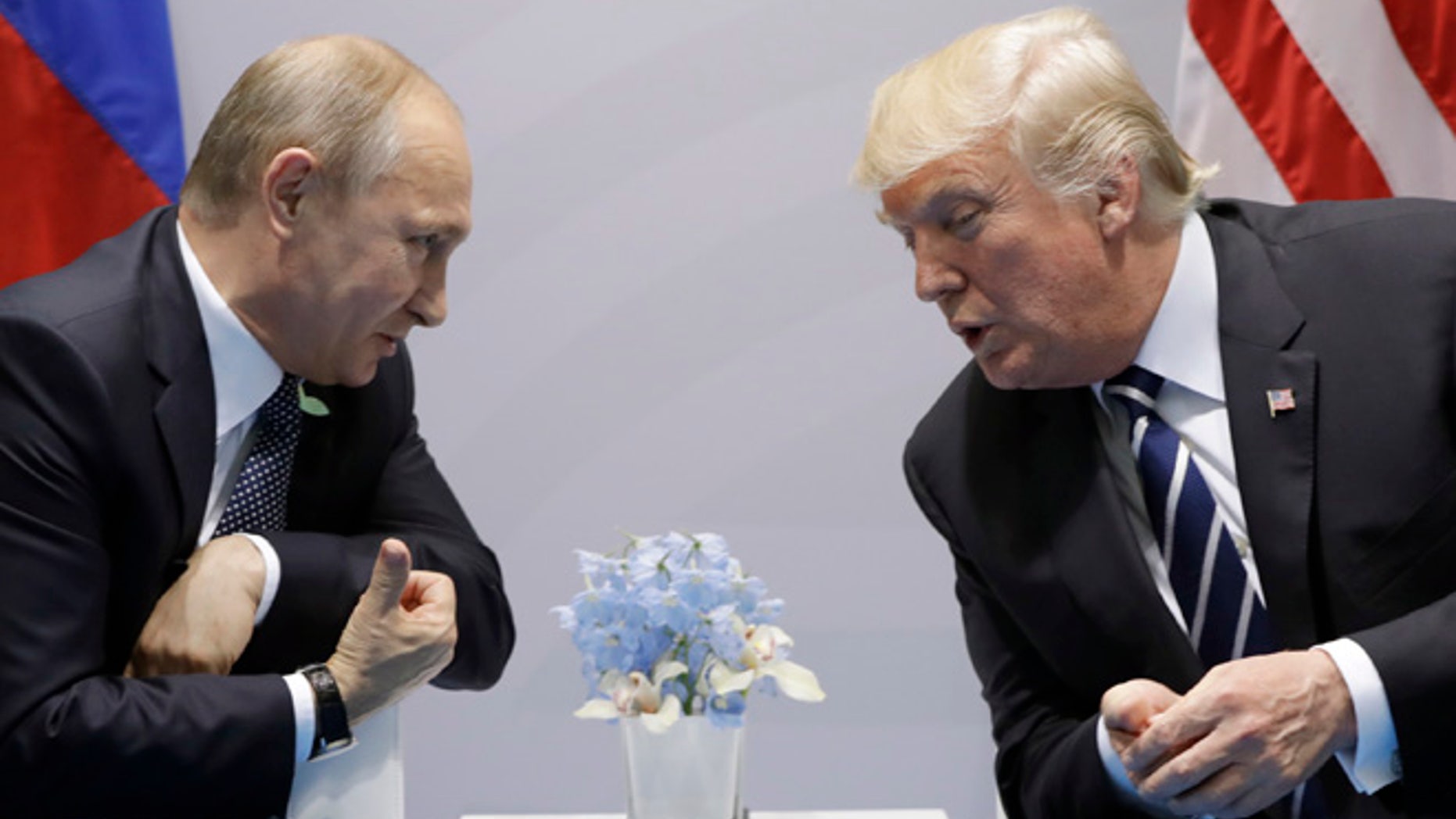 President Donald Trump meets with Russian President Vladimir Putin at the G20 Summit, Friday, July 7, 2017, in Hamburg. (AP Photo/Evan Vucci)