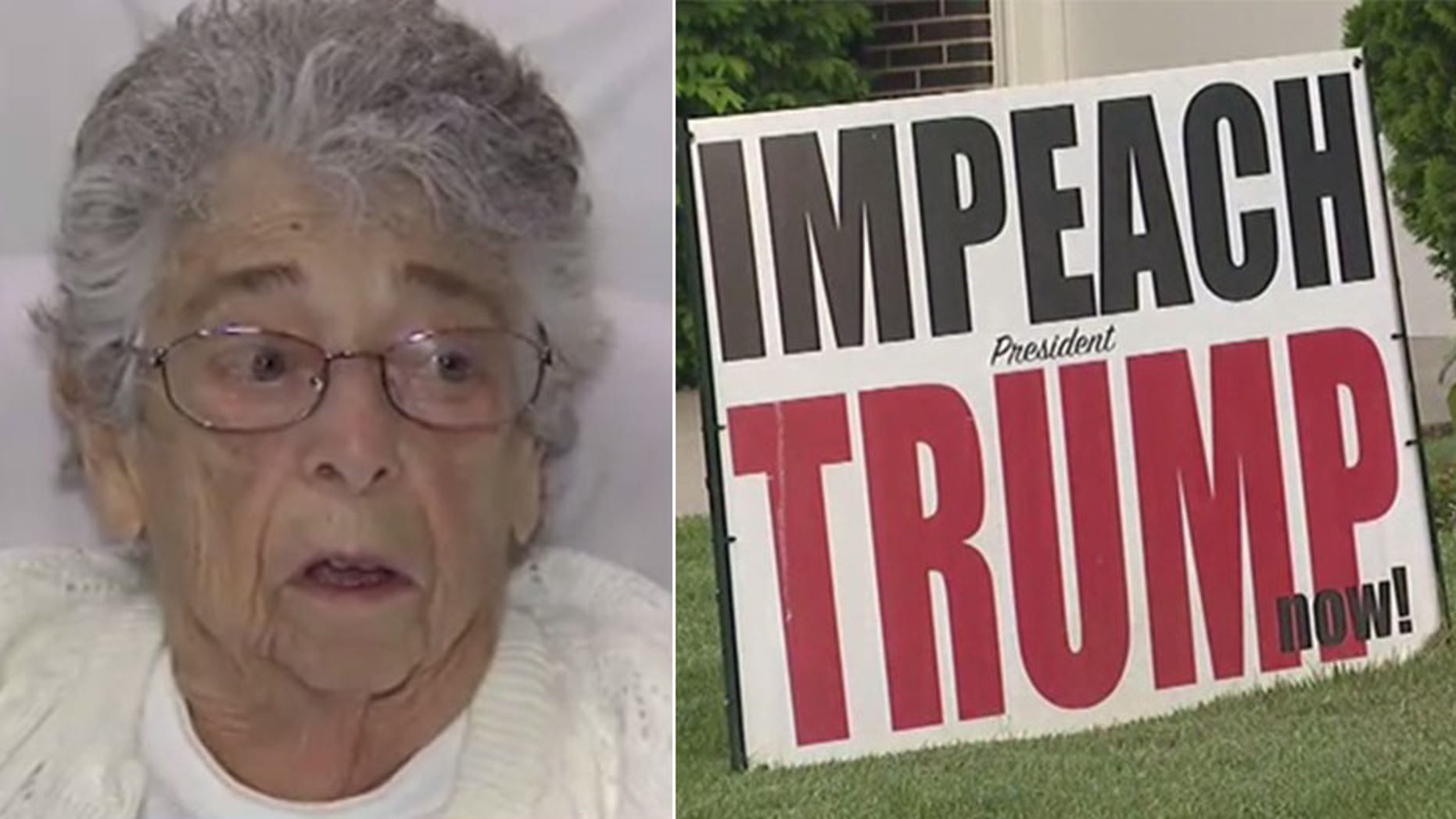 Myra Becker, a 94-year-old resident of Elgin, Ill., says the city has suddenly taken issue with a giant anti-Trump sign that she has had up on her front lawn since February.