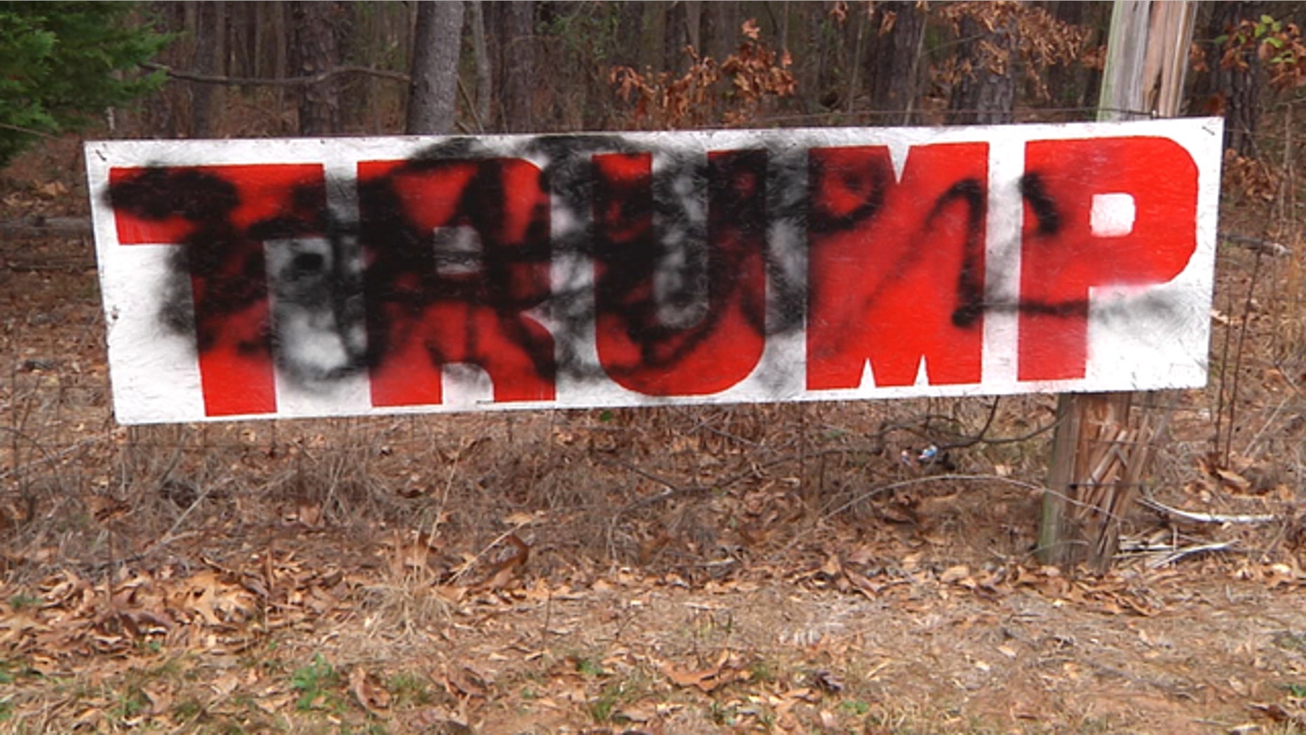 A pro-Trump sign owned by Jeff Solomon which was vandalized this week.