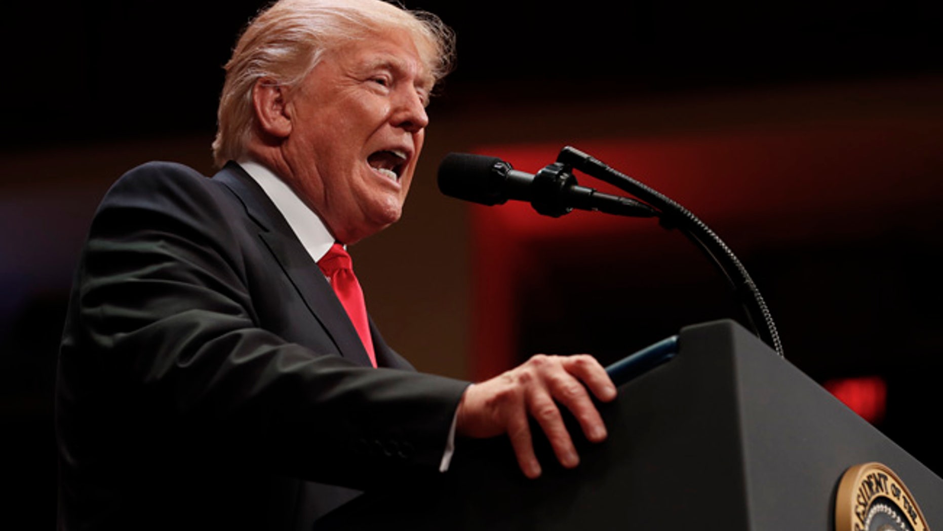 President Donald Trump speaks during the Celebrate Freedom event at the Kennedy Center for the Performing Arts in Washington, Saturday, July 1, 2017. (AP Photo/Carolyn Kaster)