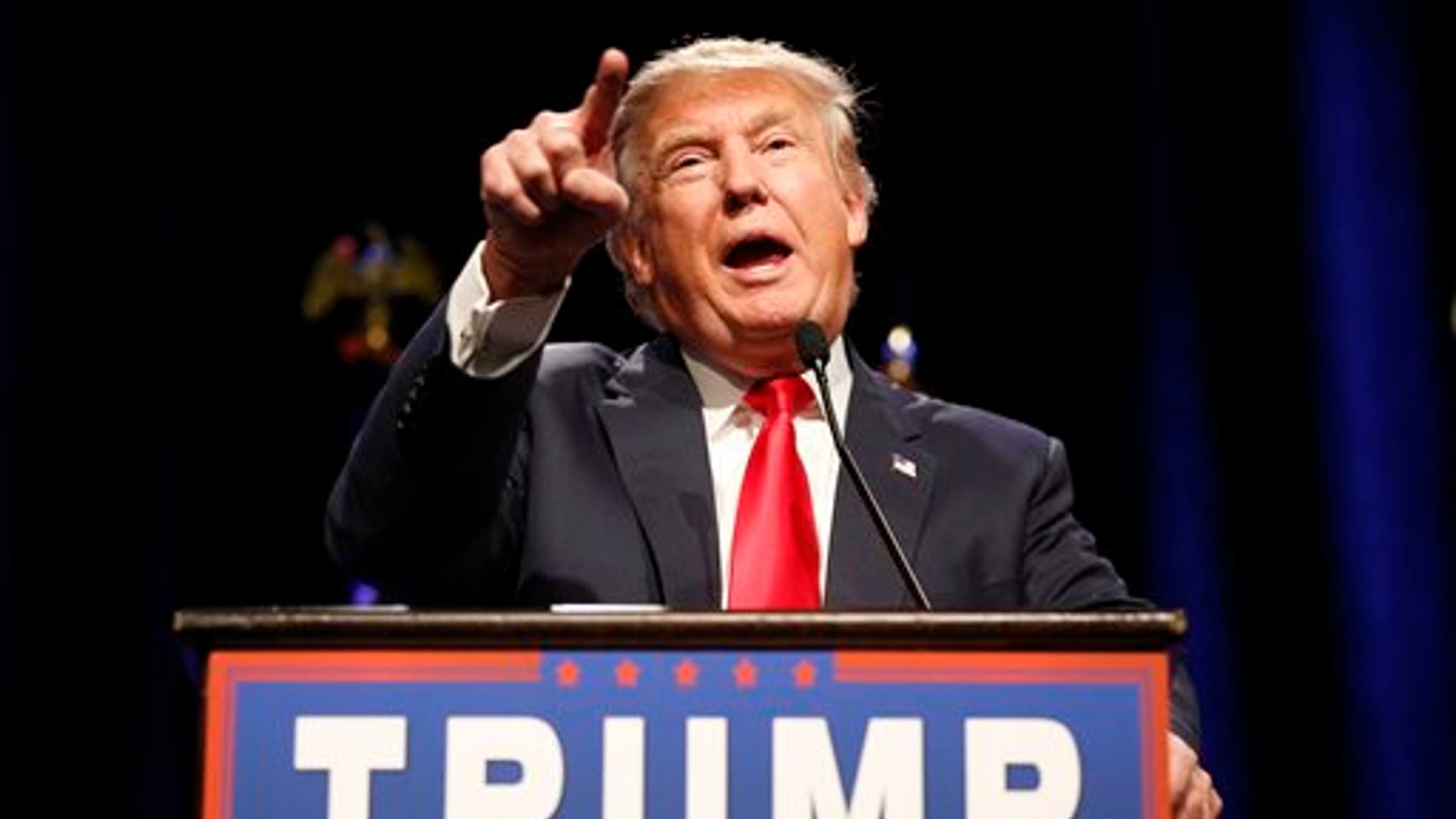 Republican presidential candidate Donald Trump speaks at a rally Monday, Dec. 14, 2015, in Las Vegas. (AP Photo/John Locher)