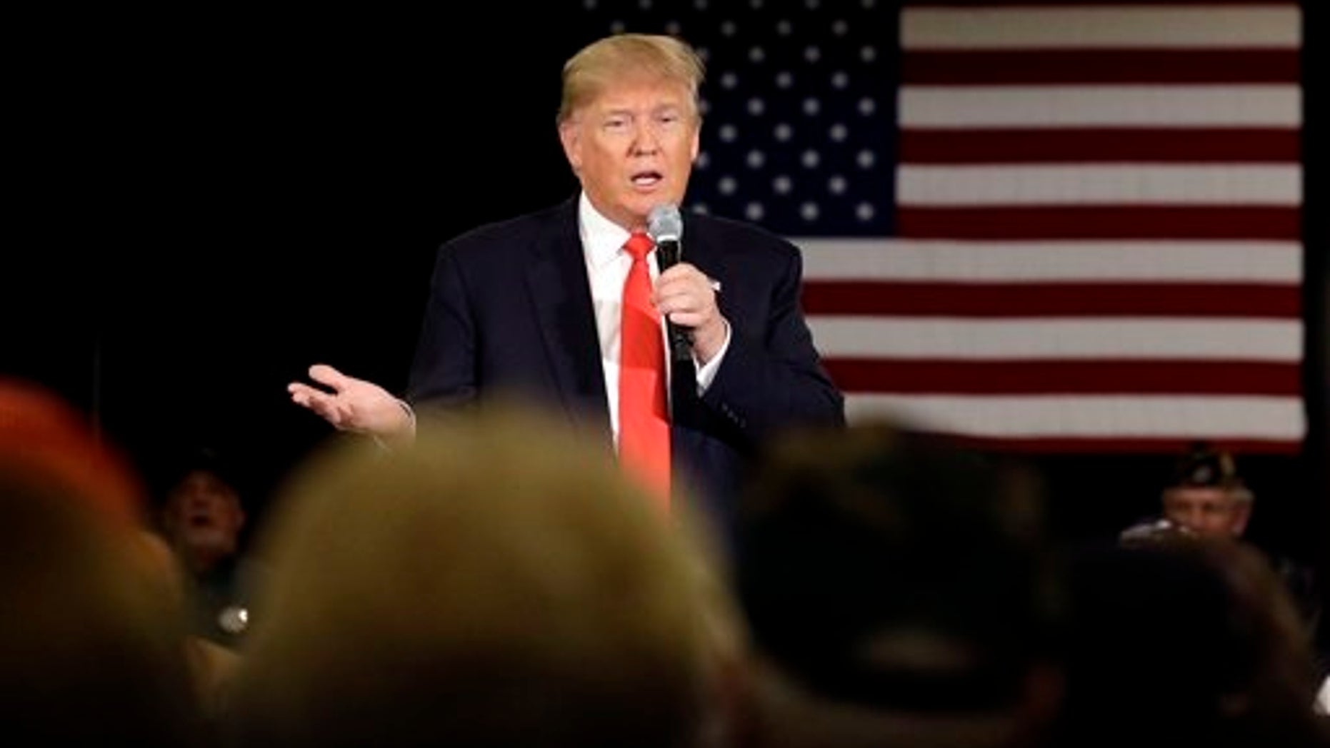 Republican presidential candidate Donald Trump speaks at a campaign stop Wednesday, March 30, 2016, in Appleton, Wis. (AP Photo/Nam Y. Huh)
