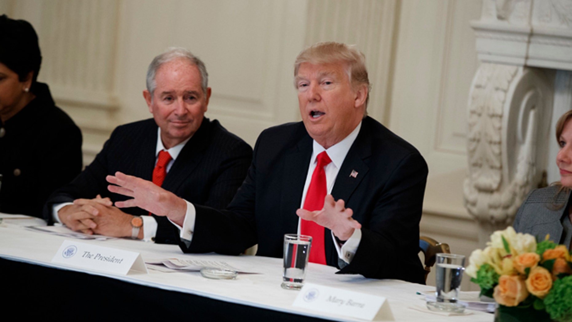 Feb. 3, 2017: President Donald Trump speaks during a meeting with business leaders in the State Dining Room of the White House in Washington.