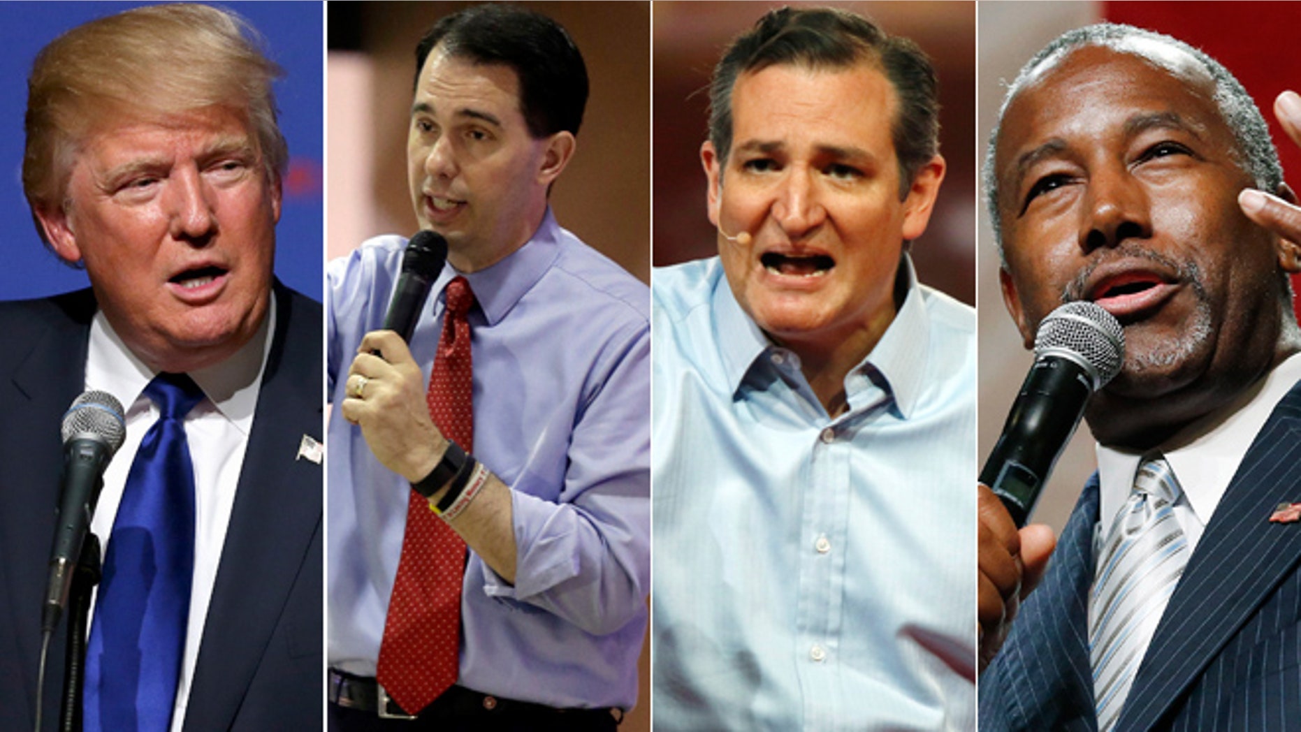 From left: GOP 2016 presidential candidates Donald Trump, Scott Walker, Ted Cruz and Ben Carson. (AP)