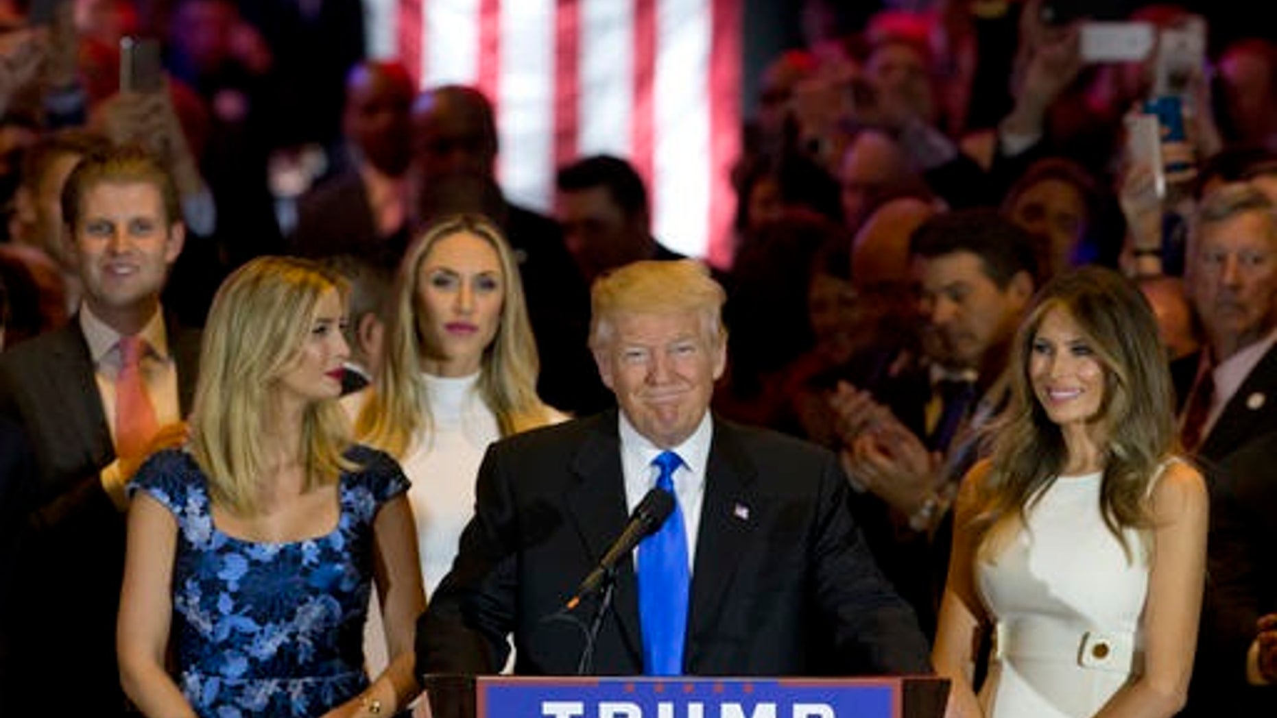 Republican presidential candidate Donald Trump smiles as he speaks during a primary night news conference on May 3, 2016, in New York. (AP Photo/Mary Altaffer)