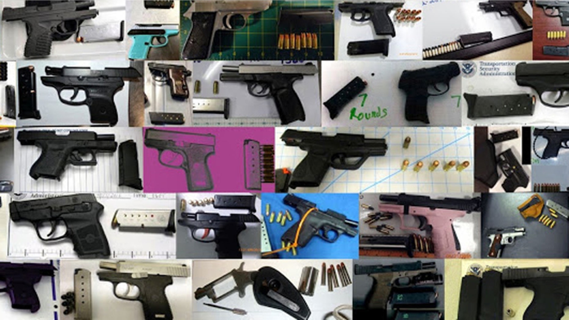 A record-breaking 73 firearms were discovered last week in carry-on bags around the nation. (TSA)