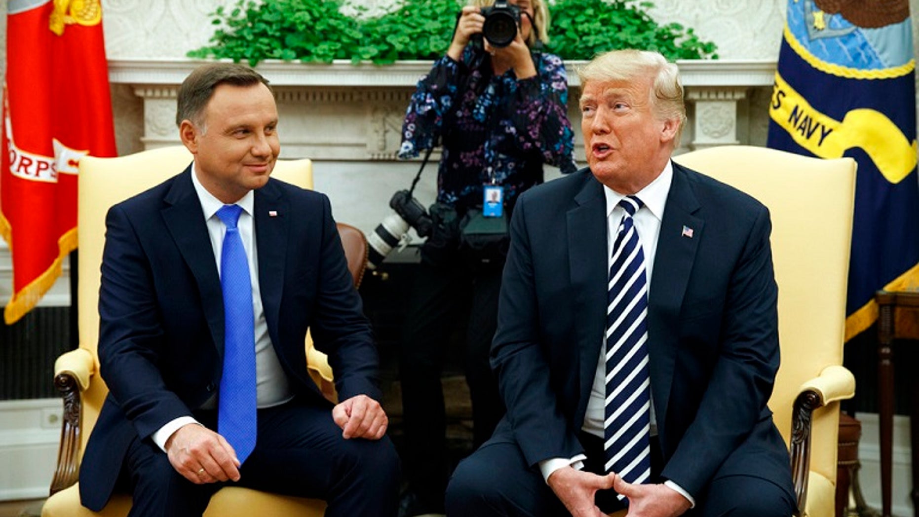President Trump and Polish President Andrzej Duda in the Oval Office on Tuesday.