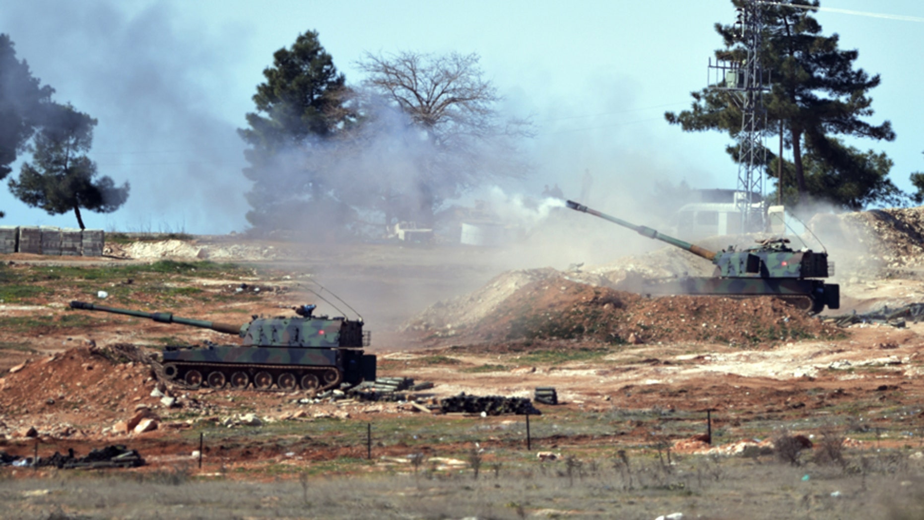 Feb. 16, 2016: Turkish artillery fire from the border near Kilis town toward northern Syria, in Kilis, Turkey.