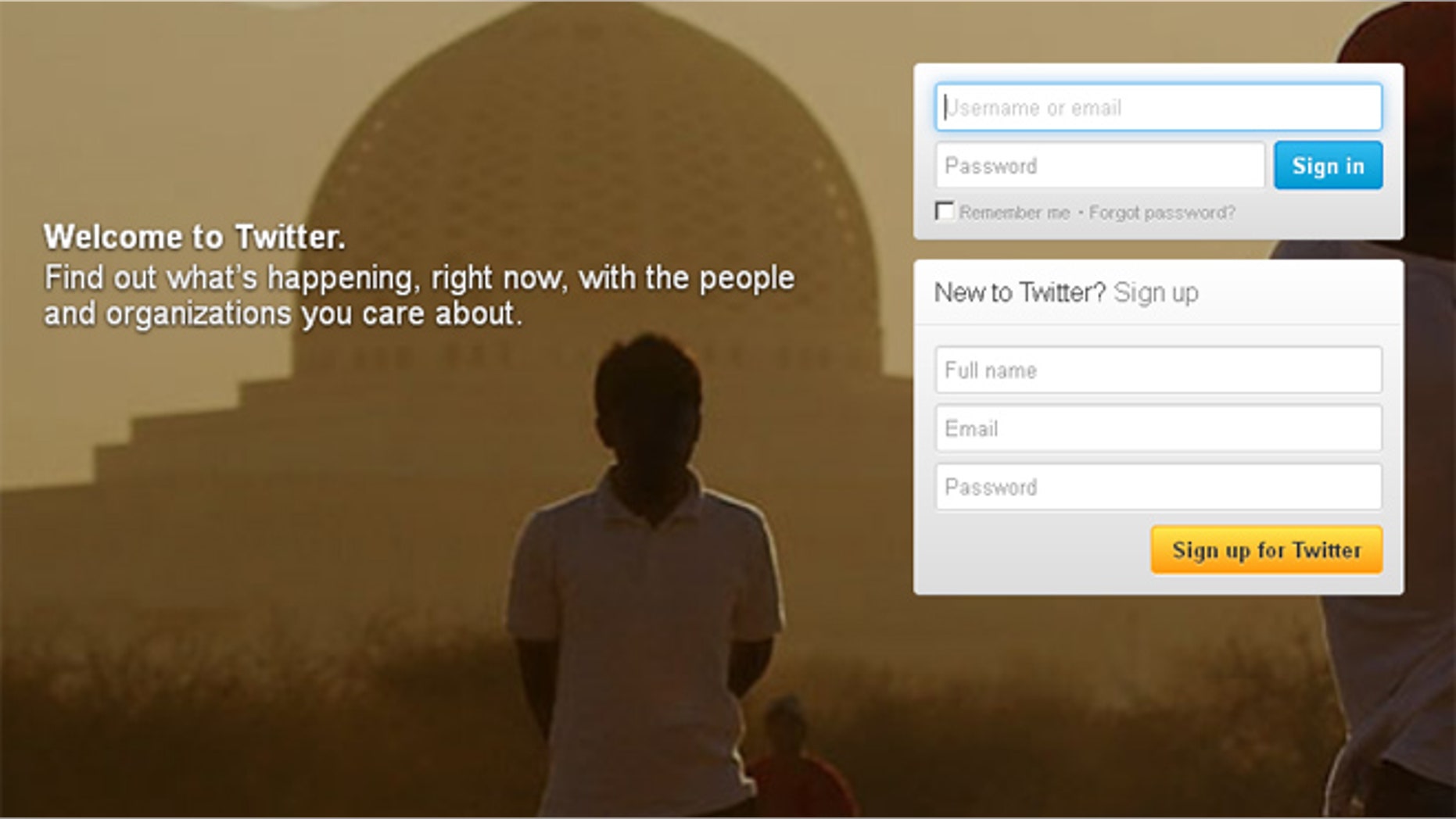 The log in page for the microblogging site Twitter.