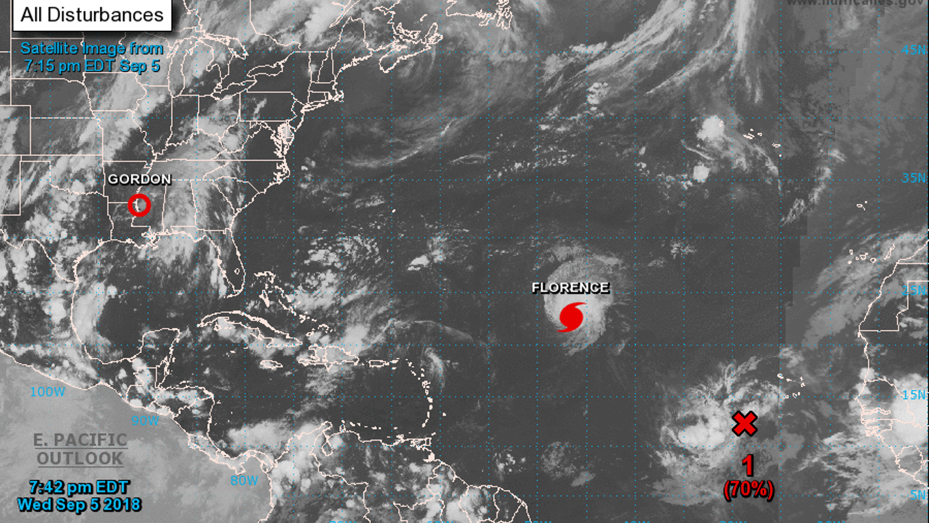 This satellite image shows Hurricane Florence in the North Atlantic Ocean Wednesday night.