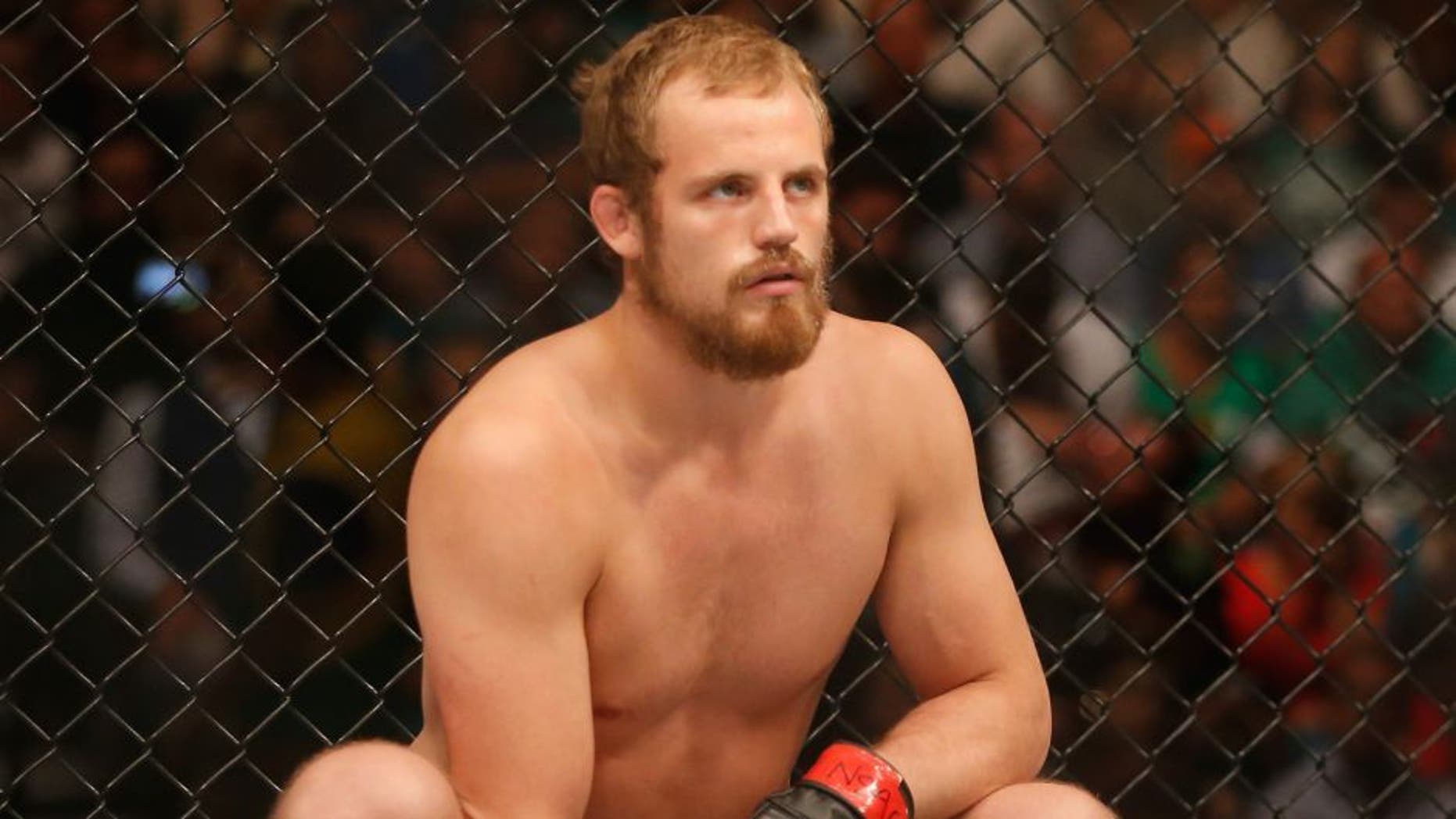 LAS VEGAS, NV - JULY 11: Gunnar Nelson prepares to face Brandon Thatch in their welterweight fight during the UFC 189 event inside MGM Grand Garden Arena on July 11, 2015 in Las Vegas, Nevada. (Photo by Christian Petersen/Zuffa LLC/Zuffa LLC via Getty Images)
