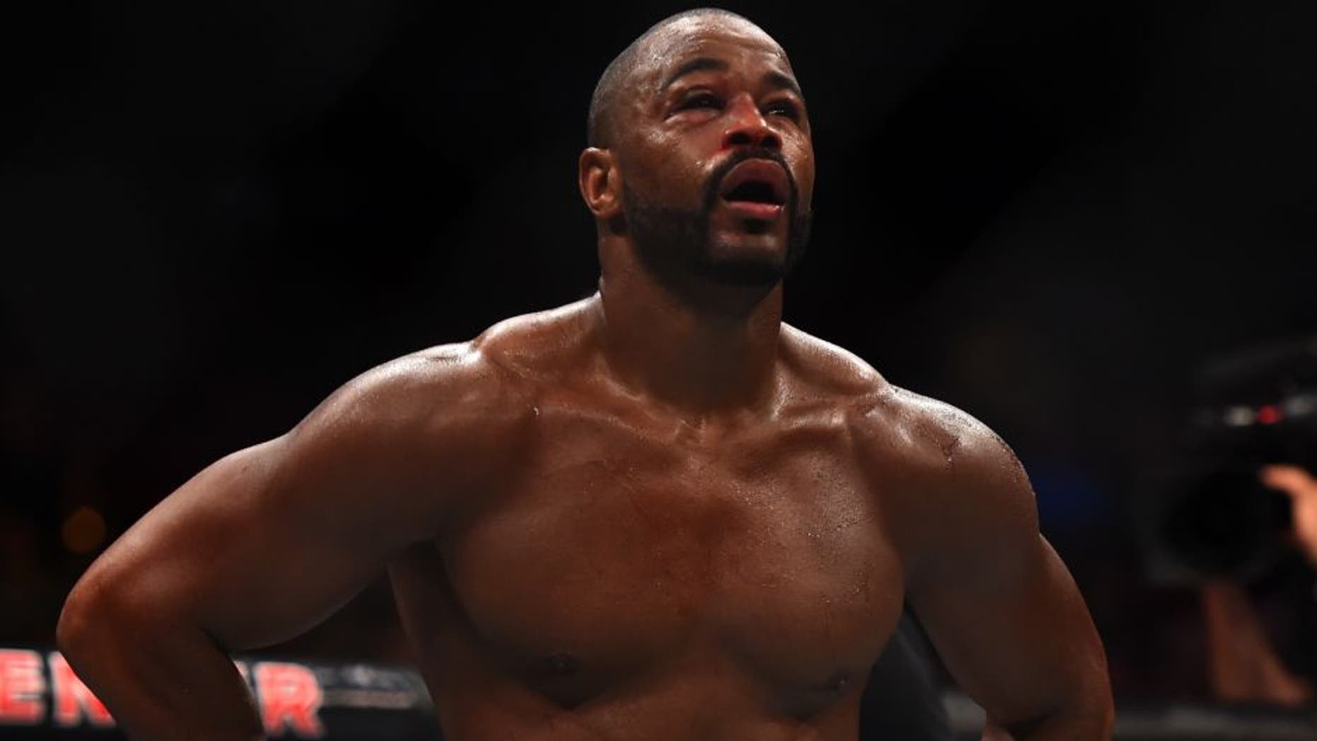 HOUSTON, TX - OCTOBER 03: Rashad Evans walks back to his corner between rounds against Ryan Bader in their light heavyweight bout during the UFC 192 event at the Toyota Center on October 3, 2015 in Houston, Texas. (Photo by Jeff Bottari/Zuffa LLC/Zuffa LLC via Getty Images)