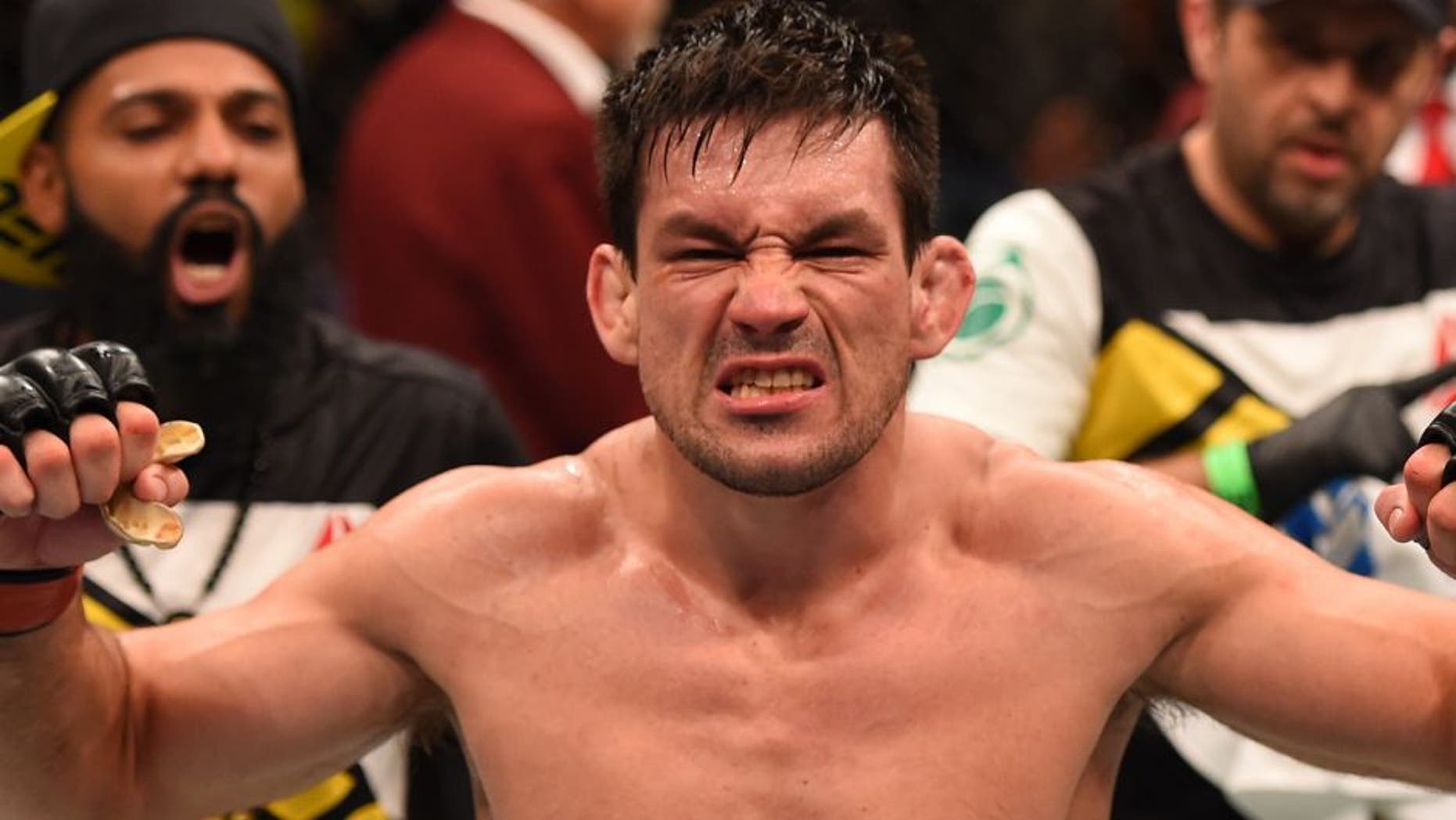 LAS VEGAS, NV - DECEMBER 12: Demian Maia of Brazil reacts to his victory over Gunnar Nelson of Iceland in their welterweight bout during the UFC 194 event inside MGM Grand Garden Arena on December 12, 2015 in Las Vegas, Nevada. (Photo by Josh Hedges/Zuffa LLC/Zuffa LLC via Getty Images)