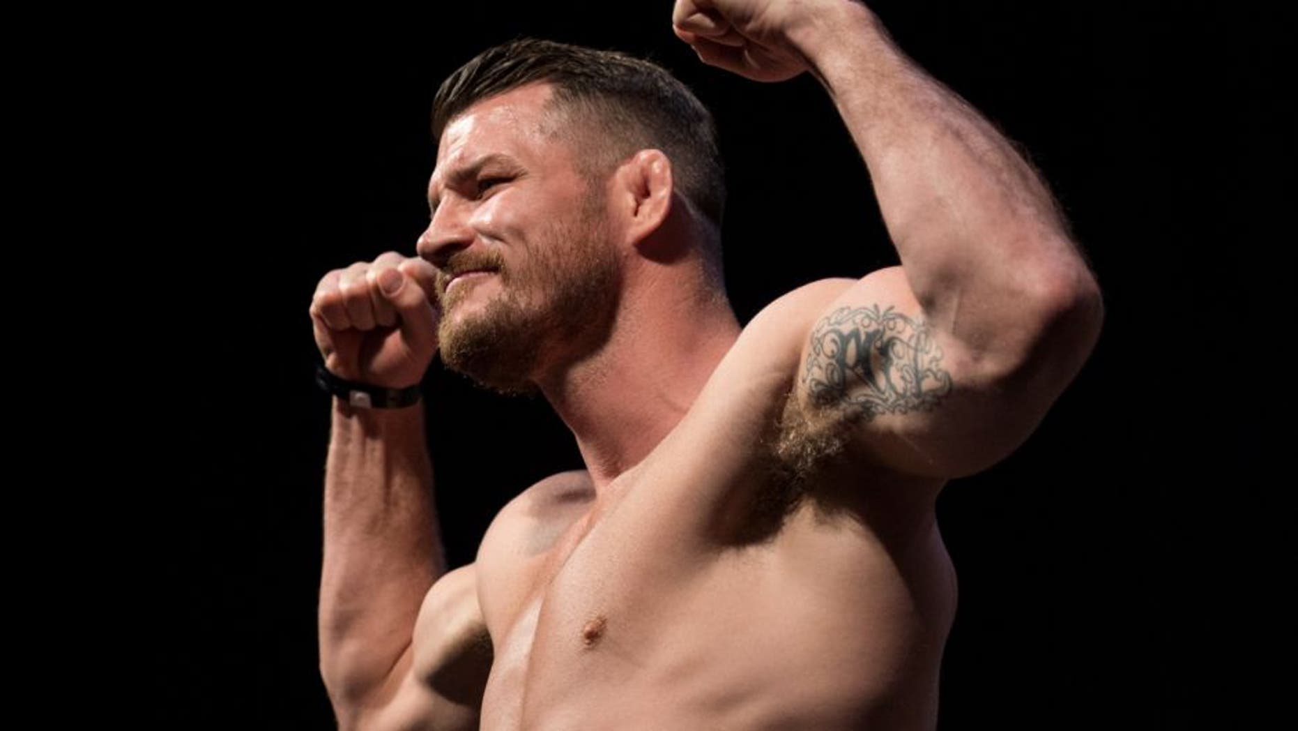 INGLEWOOD, CA - JUNE 03: Michael Bisping steps onto the scale during the UFC 199: Weigh-in Event at the Forum on June 3, 2016 in Inglewood, California. (Photo by Brandon Magnus/Zuffa LLC/Zuffa LLC via Getty Images)