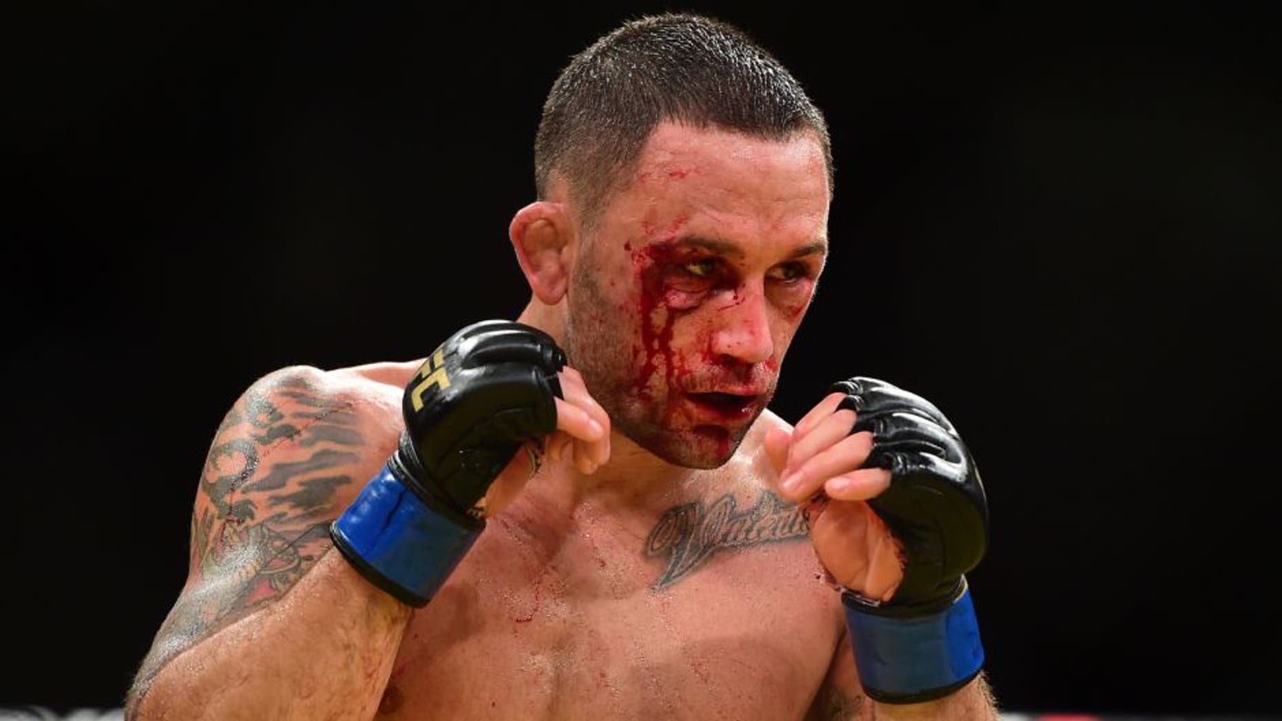 LAS VEGAS, NV - JULY 09: Frankie Edgar faces Jose Aldo of Brazil in their UFC interim featherweight championship bout during the UFC 200 event on July 9, 2016 at T-Mobile Arena in Las Vegas, Nevada. (Photo by Harry How/Zuffa LLC/Zuffa LLC via Getty Images)