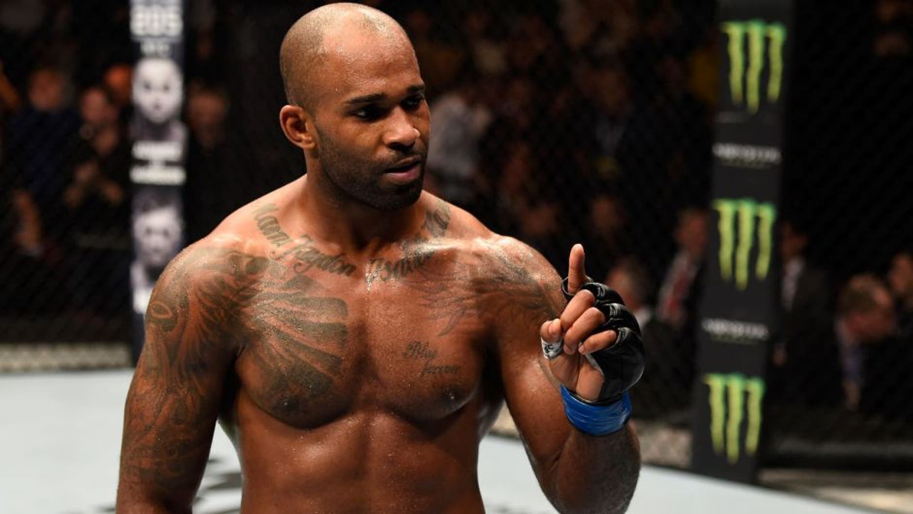 MANCHESTER, ENGLAND - OCTOBER 08: Jimi Manuwa of England celebrates his knockout victory over Ovince Saint Preux in their light heavyweight bout during the UFC 204 Fight Night at the Manchester Evening News Arena on October 8, 2016 in Manchester, England. (Photo by Josh Hedges/Zuffa LLC/Zuffa LLC via Getty Images)
