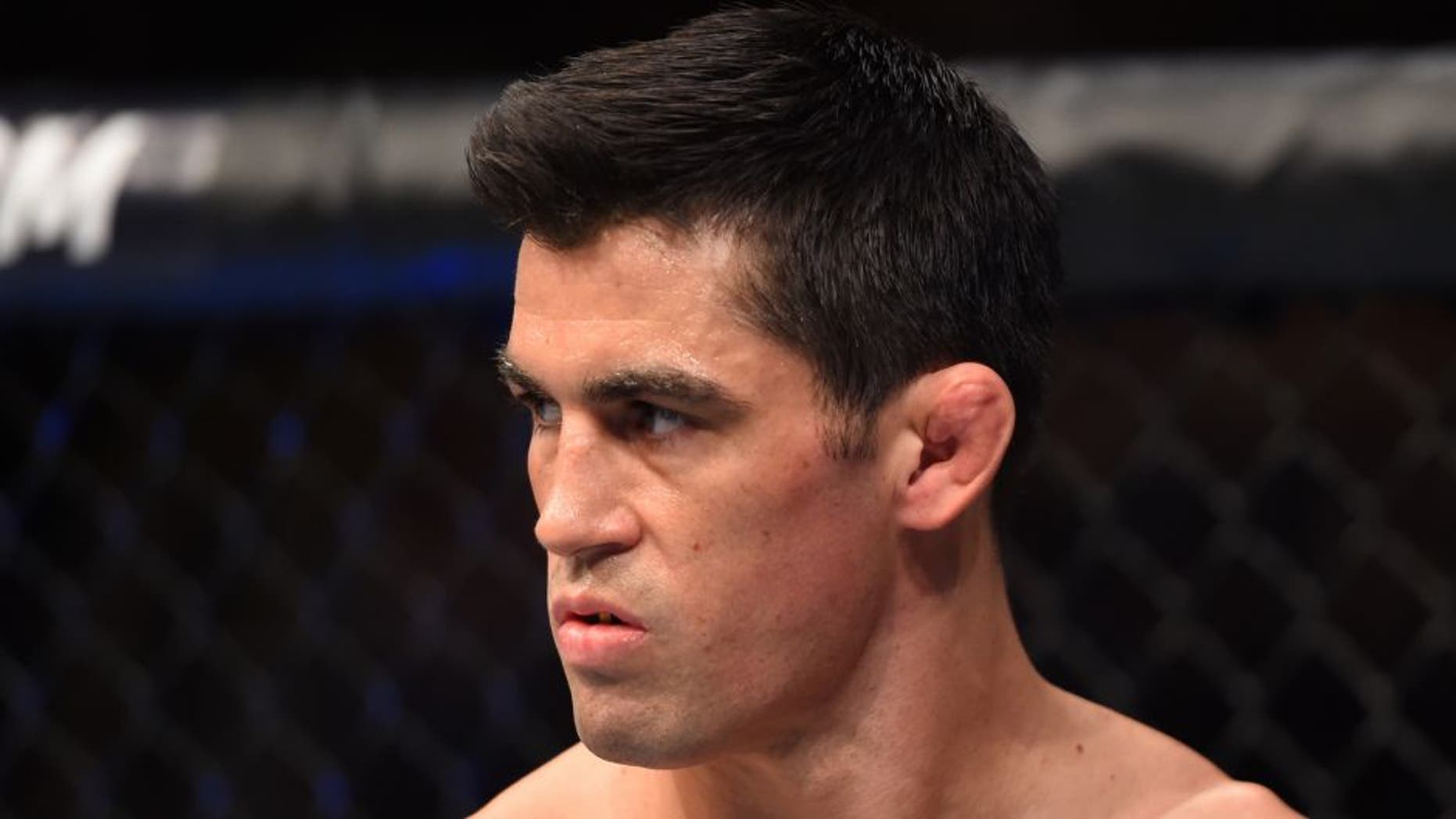 BOSTON, MA - JANUARY 17: Dominick Cruz stands in the Octagon before his UFC bantamweight championship bout against TJ Dillashaw during the UFC Fight Night event inside TD Garden on January 17, 2016 in Boston, Massachusetts. (Photo by Jeff Bottari/Zuffa LLC/Zuffa LLC via Getty Images)