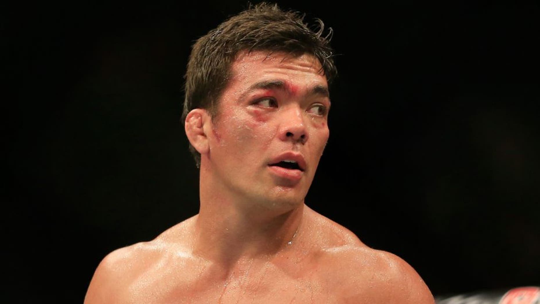 NEWARK, NJ - APRIL 18: Lyoto Machida of Brazil looks on against Luke Rockhold in their middleweight bout during the UFC Fight Night event at Prudential Center on April 18, 2015 in Newark, New Jersey. (Photo by Alex Trautwig/Getty Images)