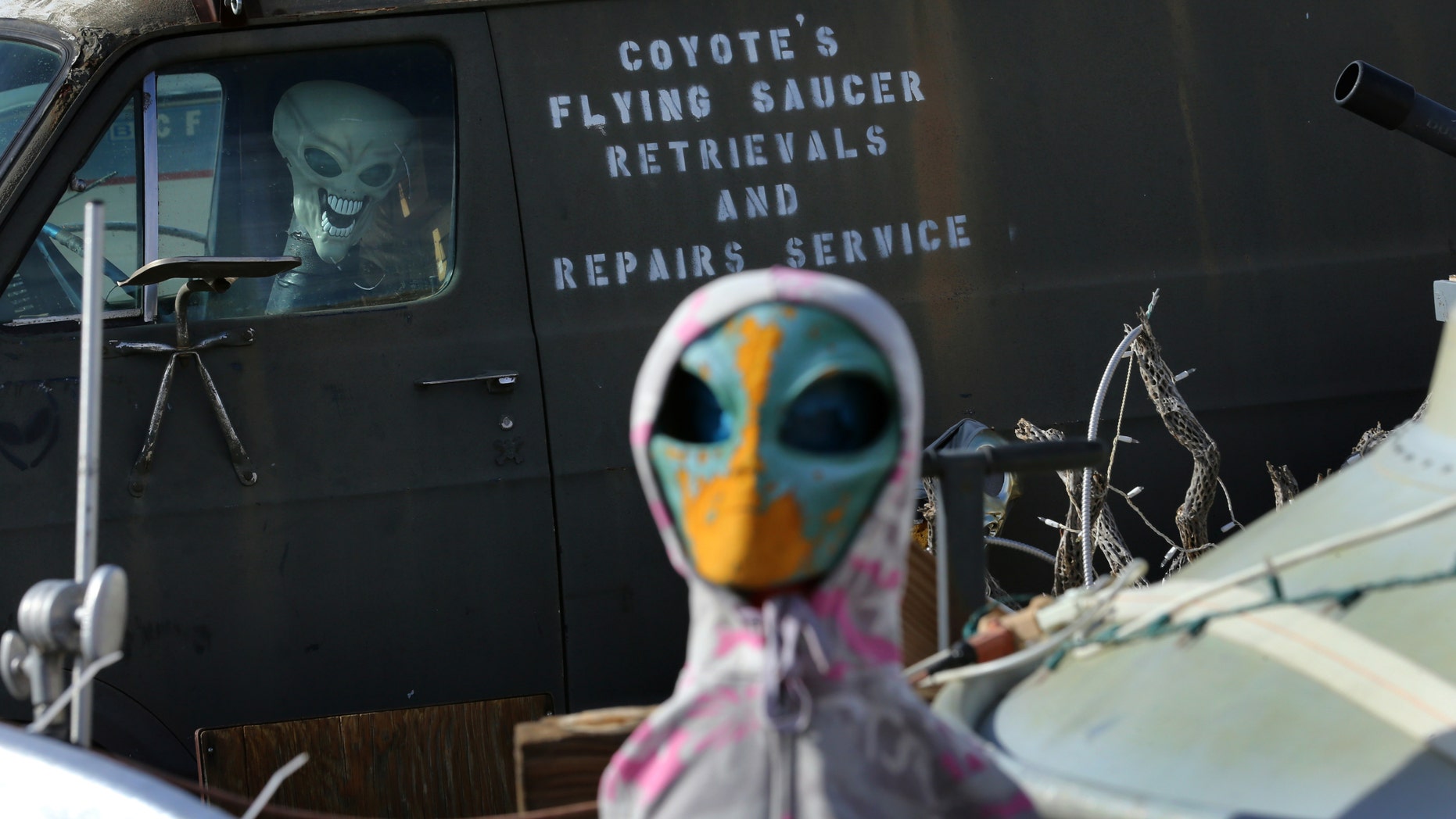 File photo - A roadside collection of alien dolls and toy UFO saucers is seen next to a roadside residence neat Jacumba, California, United States, Oct. 7, 2016. (REUTERS/Mike Blake)