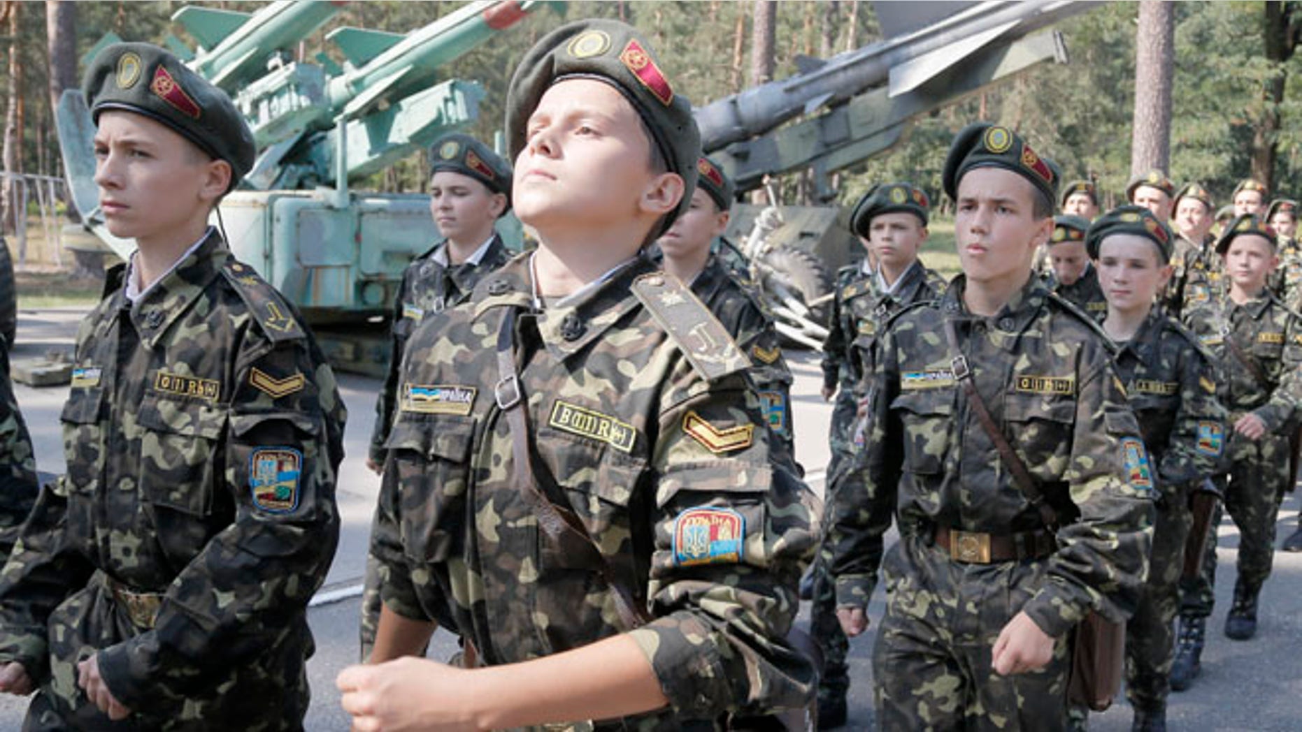 Sept. 9, 2014: Students march during military training exercises in a military school in Boyarka