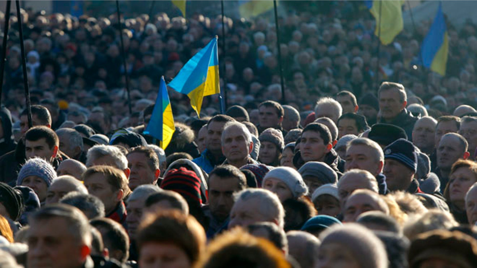Dec. 22, 2013: Pro-European Union activists gather in Independence Square in Kiev, Ukraine. Ukraine has been stricken with mass protests for over a month. Protesters are demanding the resignation of President Viktor Yanukovych over his decision to ditch a pact with the European Union in favor of closer ties with Russia.