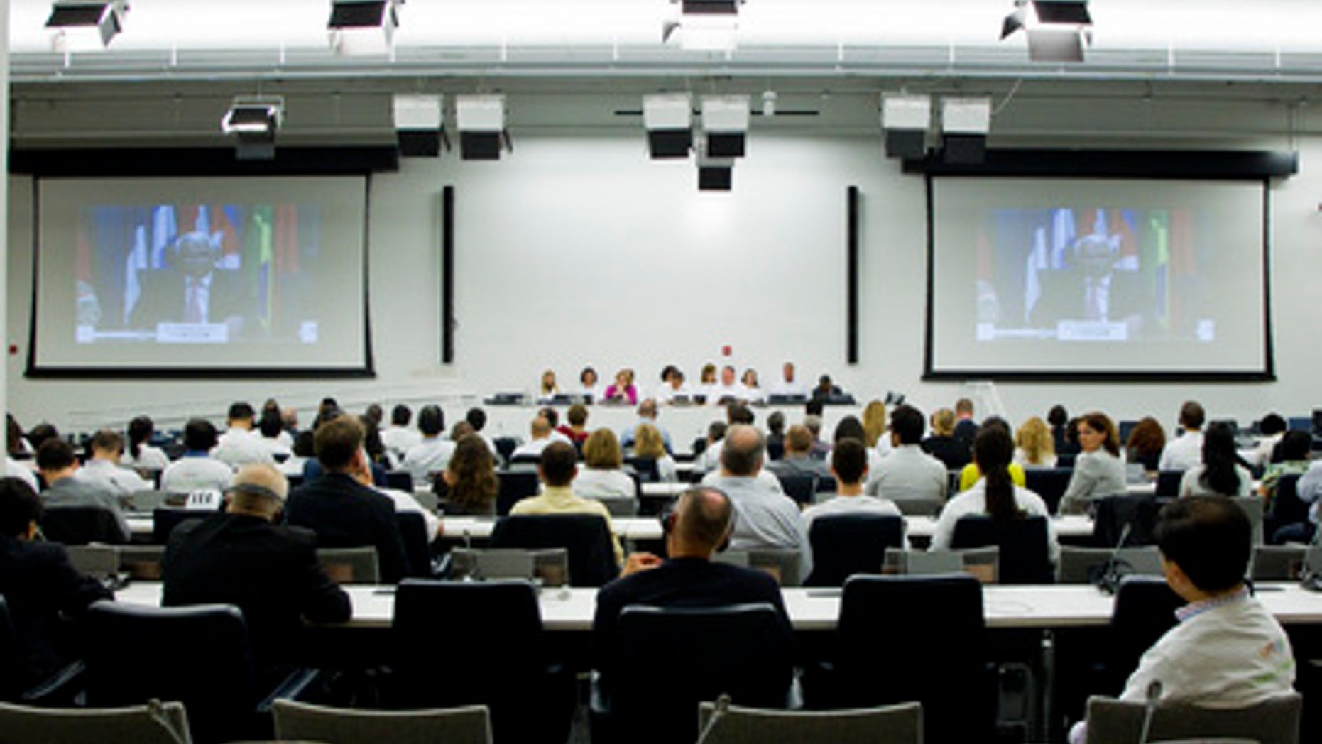United Nations employees attend the ceremony marking the Umoja launch at the UN headquarters in New York on July 1, 2013.