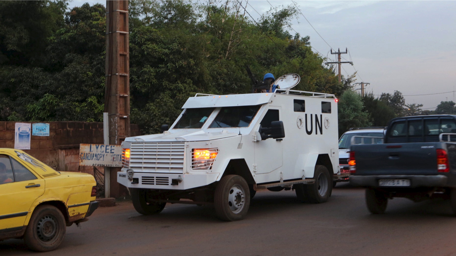 A United Nations armored vehicle on patrol in November 2015.