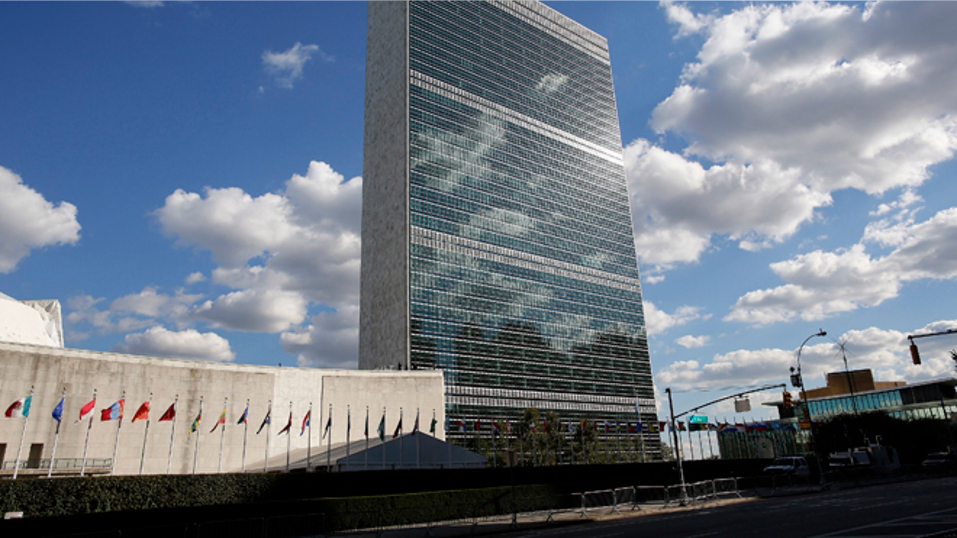 Sept. 24, 2012: Clouds are reflected off the Secretariat Building of the U.N. headquarters in New York.
