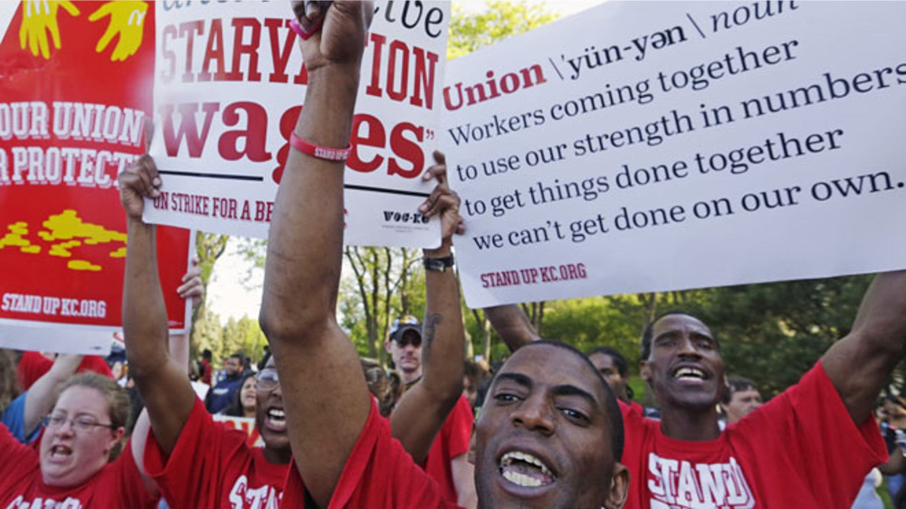 May 22, 2014: Protesters gather outside of the McDonald's Corporation headquarters in Oak Brook, Ill., during the annual shareholders meeting demonstrating for higher wages and the right to unionize.
