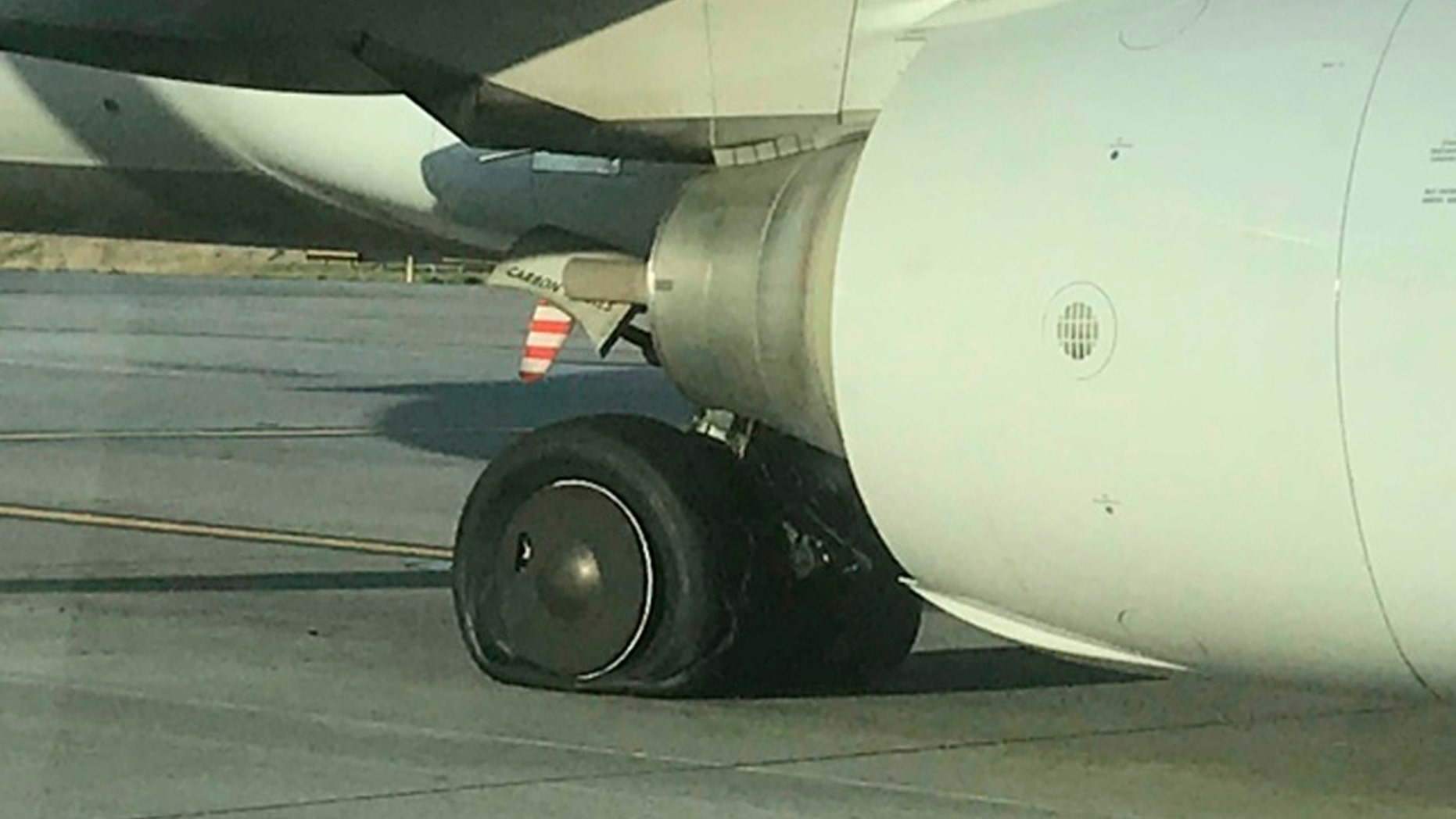 Airport spokeswoman Emily Williams says Flight 448 from Boston landed safely before the problem was discovered Monday evening.