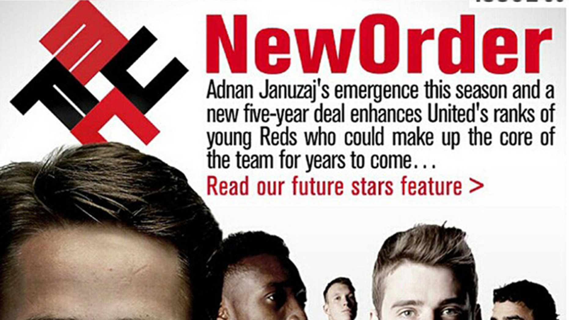 This photo shows the cover of Manchester United's "United Uncovered" email which has sparked outrage by its Swastika-style logo and the phrase "New Order" that has been linked to Nazism