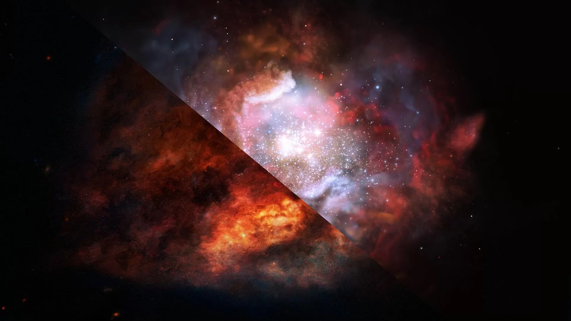 New observations from Chile's Atacama Large Millimeter/submillimeter Array (ALMA) reveal that starburst galaxies, like the one in an artist's impression above, have many more massive stars than peaceful galaxies do. Credit: M. Kornmesser/ESO