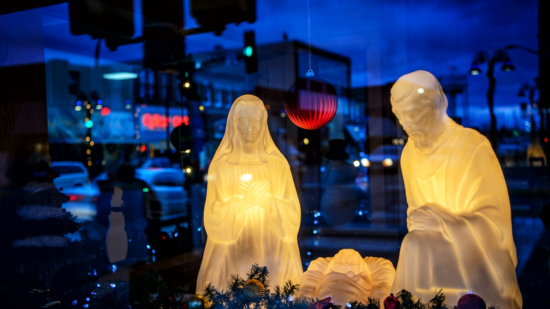 A nativity scene is displayed in Wadena, Minn., Thursday, Dec. 10, 2015. (Glen Stubbe/Star Tribune via AP) MANDATORY CREDIT