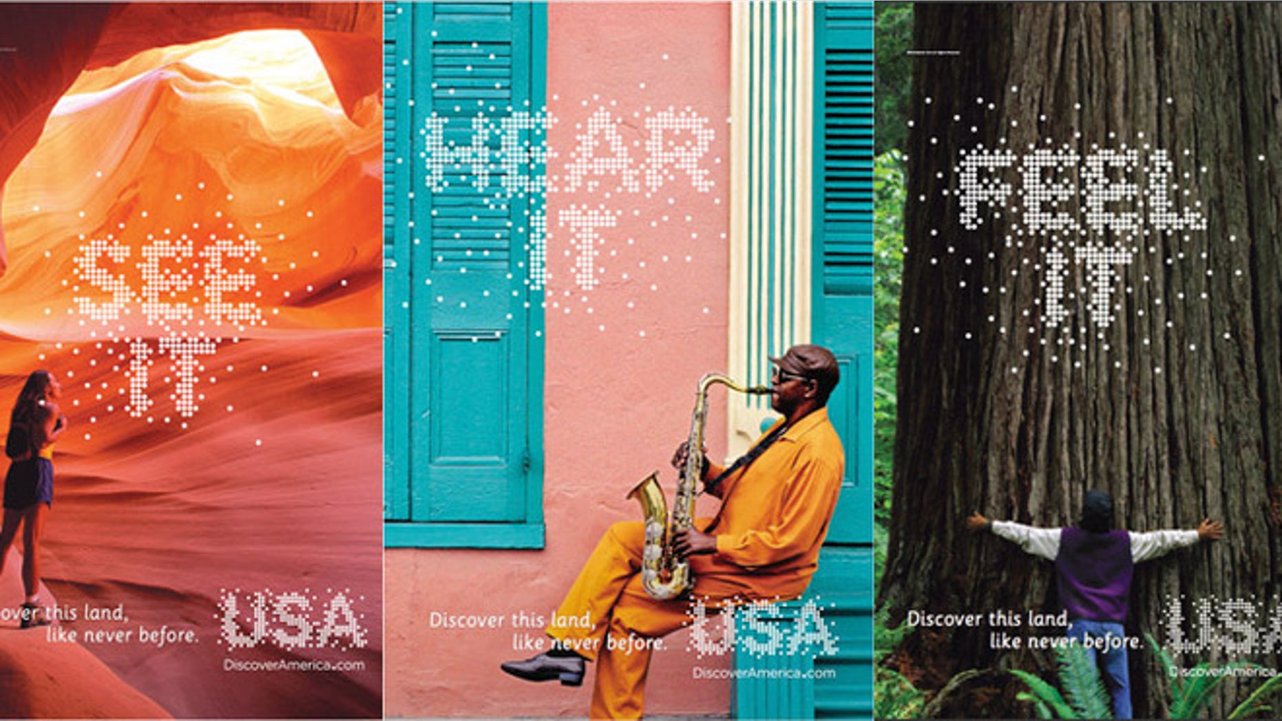 The print, web and video ads released today to promote U.S. tourism were created by Brand USA, a partnership of government agencies and private companies.