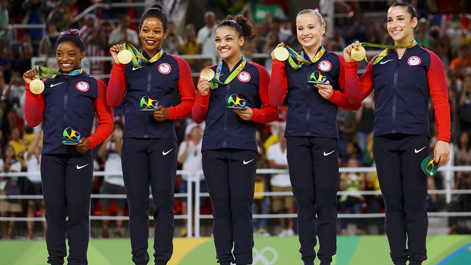 Gabby Douglas, second from left, and Aly Raisman, far right, led the U.S. women's gymnastics team to gold at the 2016 Summer Olympics in Rio de Janeiro.