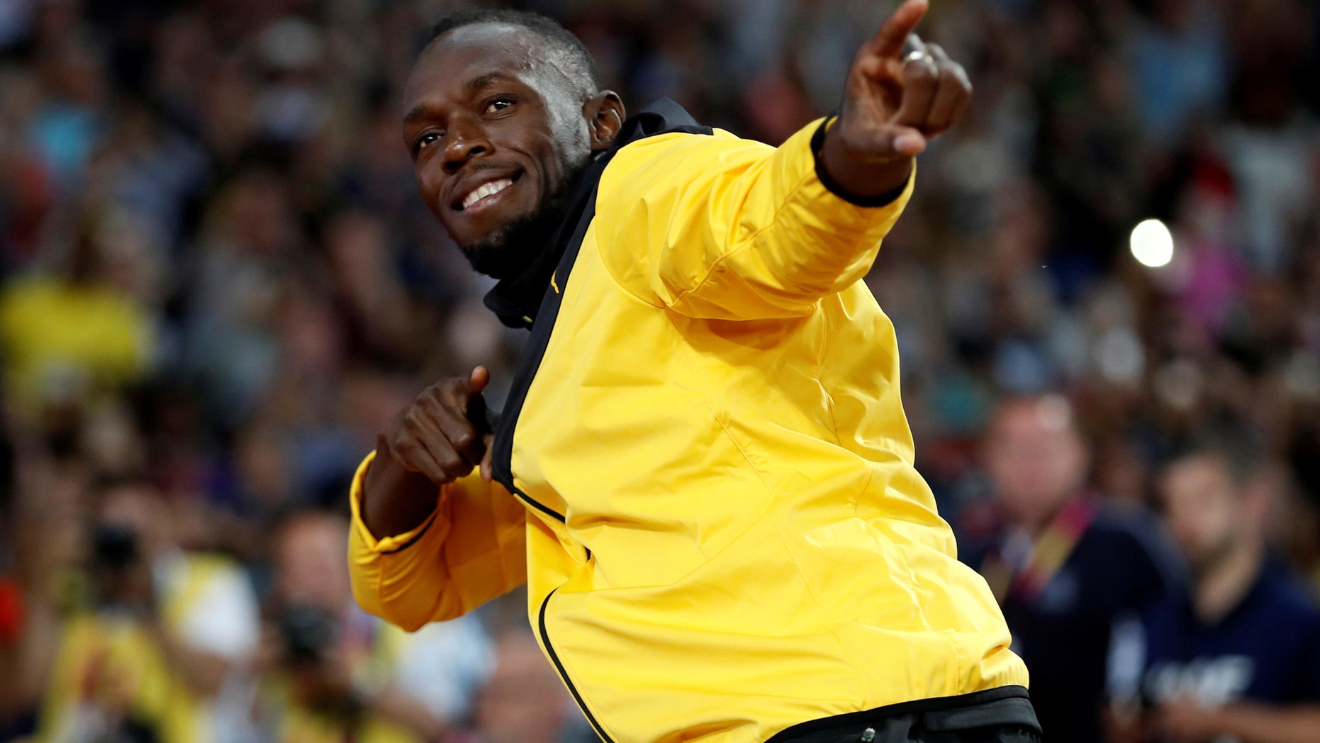 File photo - Athletics - World Athletics Championships Usain Bolt's farewell ceremony London Stadium, London, Britain Aug. 13, 2017 Usain Bolt of Jamaica gestures. (REUTERS/Phil Noble)