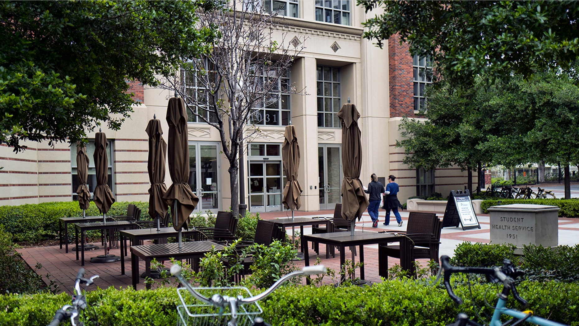 People enter the University of Southern California's Engemann Student Health Center in Los Angeles, May 22, 2018.
