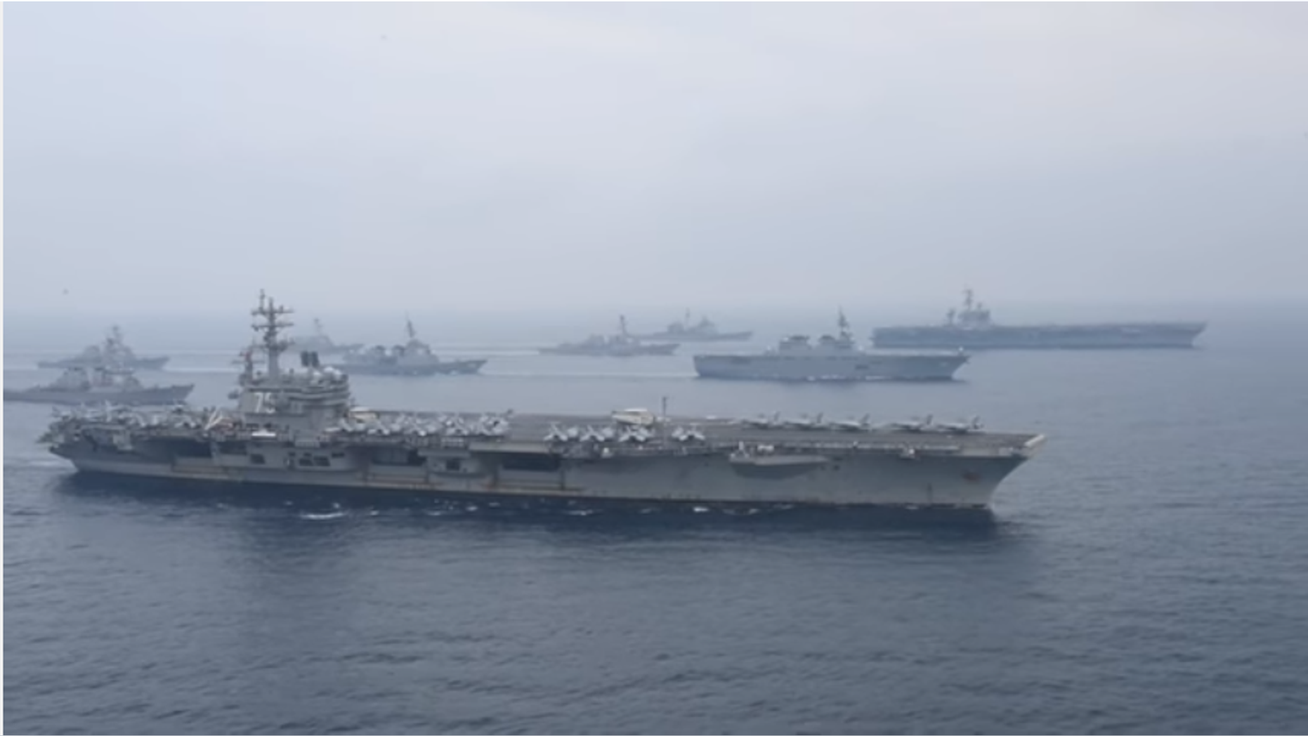 USS Ronald Reagan and USS Carl Vinson trained with Japanese forces in a routine training exercise Thursday. (U.S. Navy/YouTube)