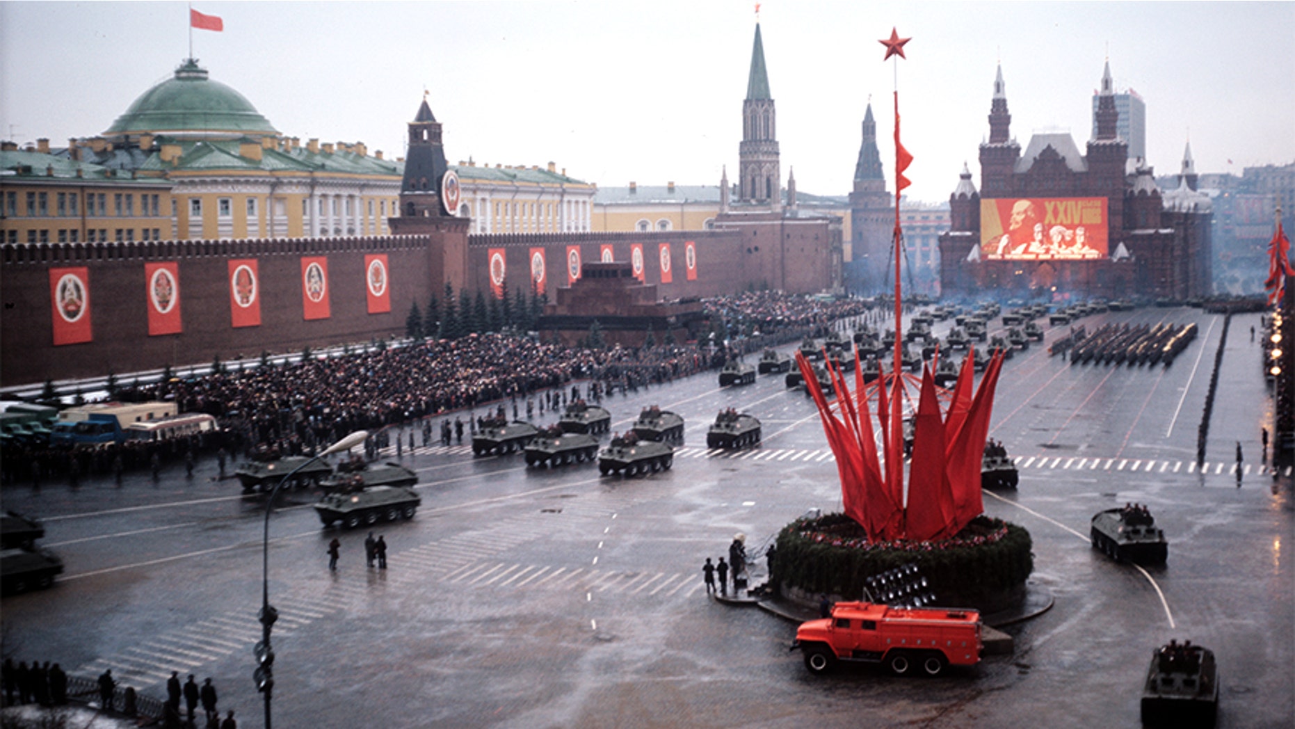 Nov. 7, 1973: A military parade on Red Square held in celebration of the 56th anniversary of Russia's 1917 socialist revolution.