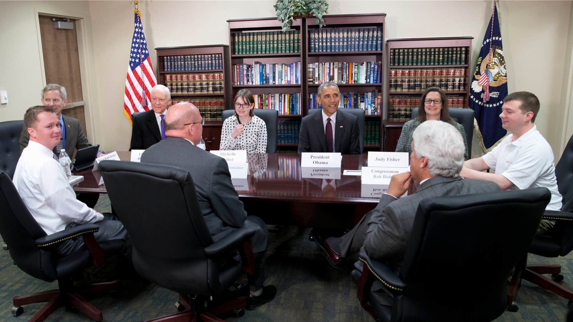 April 3, 2015: President Barack Obama participates in a roundtable about clean energy at Hill Air Force Base, Utah.