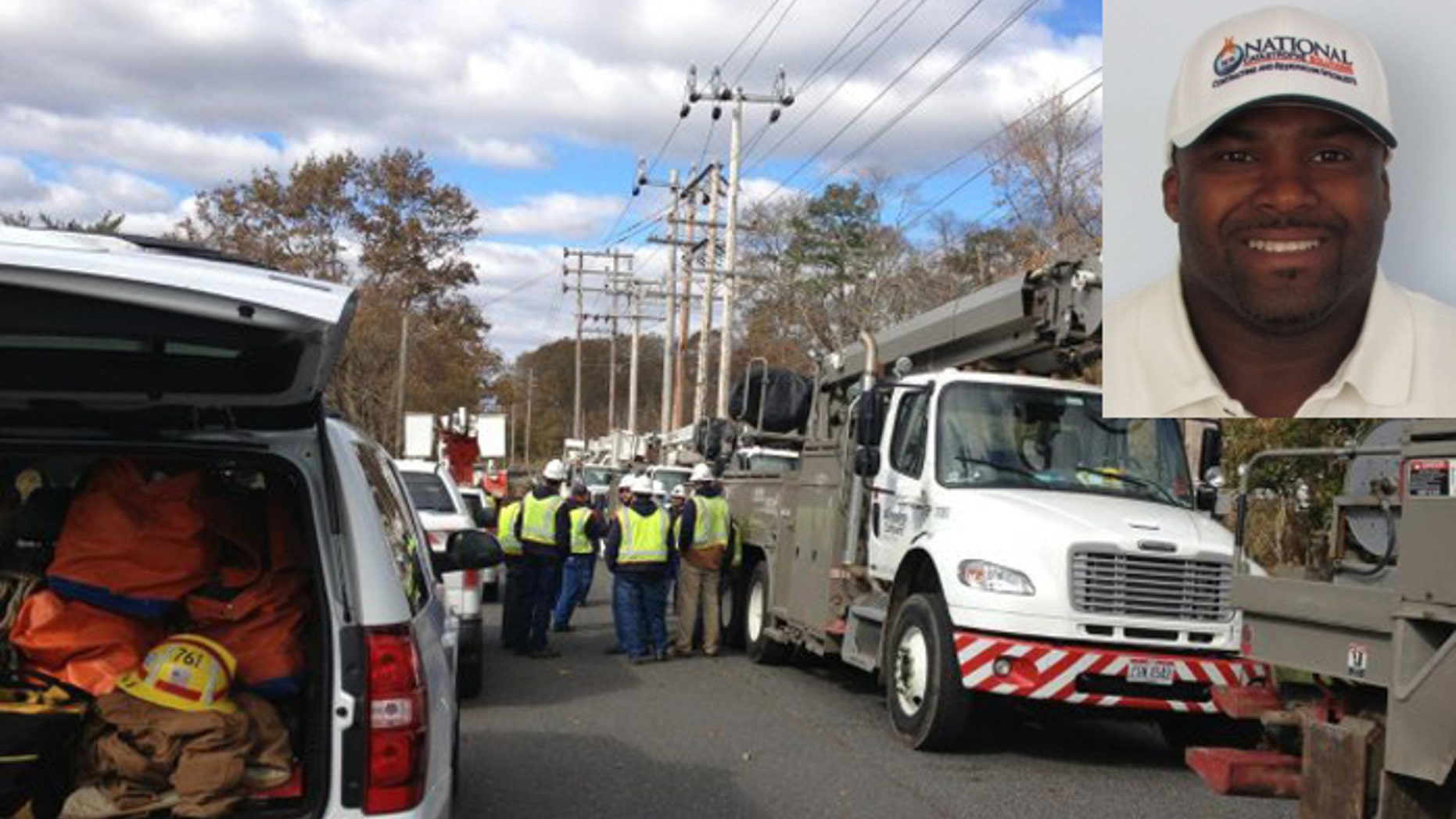 Crews like the one above, from Clark Public Utilities, in Columbia, Wash., came to help beleaguered northeasterners get their power back. An John Turner, who came from Chicago to help, left $100,000 richer. (AP/John Turner)