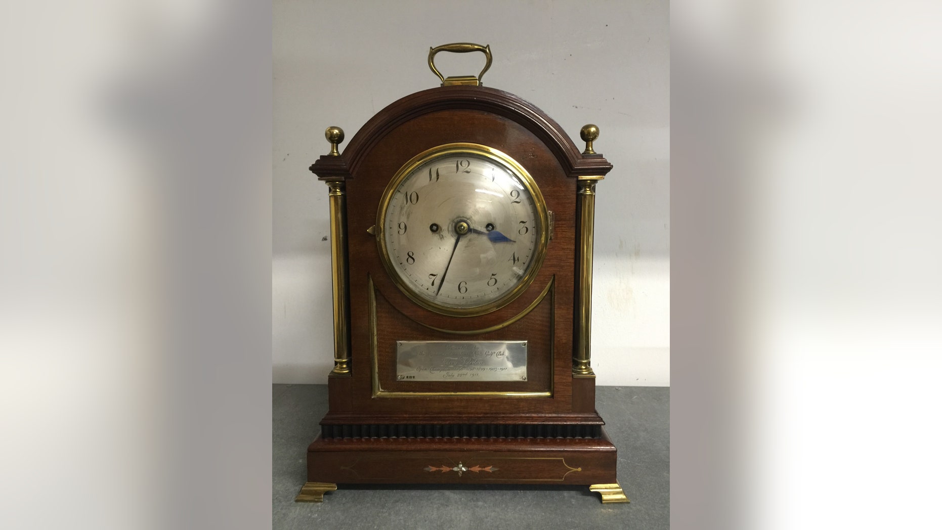 The clock presented to Harry Vardon when he won his fifth British Open title in 1911 (Henry Aldridge & Son).